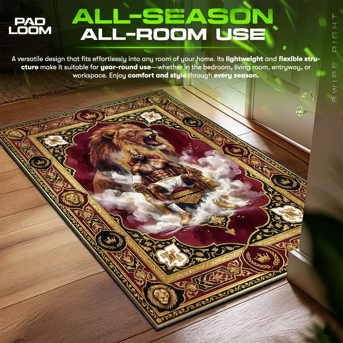 King Lion Throne Baroque Urban Floor fan rug — premium quality print