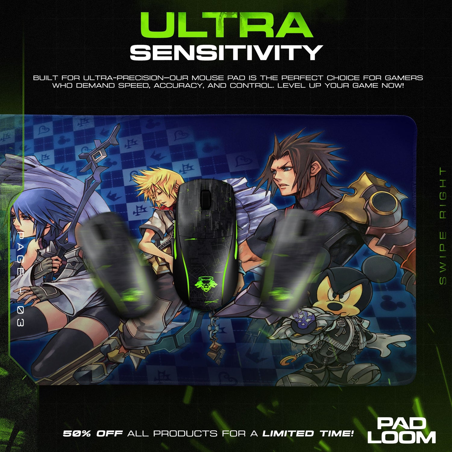 Kingdom Hearts Mouse Pad, Birth by Sleep Gaming Desk Mat Padloom