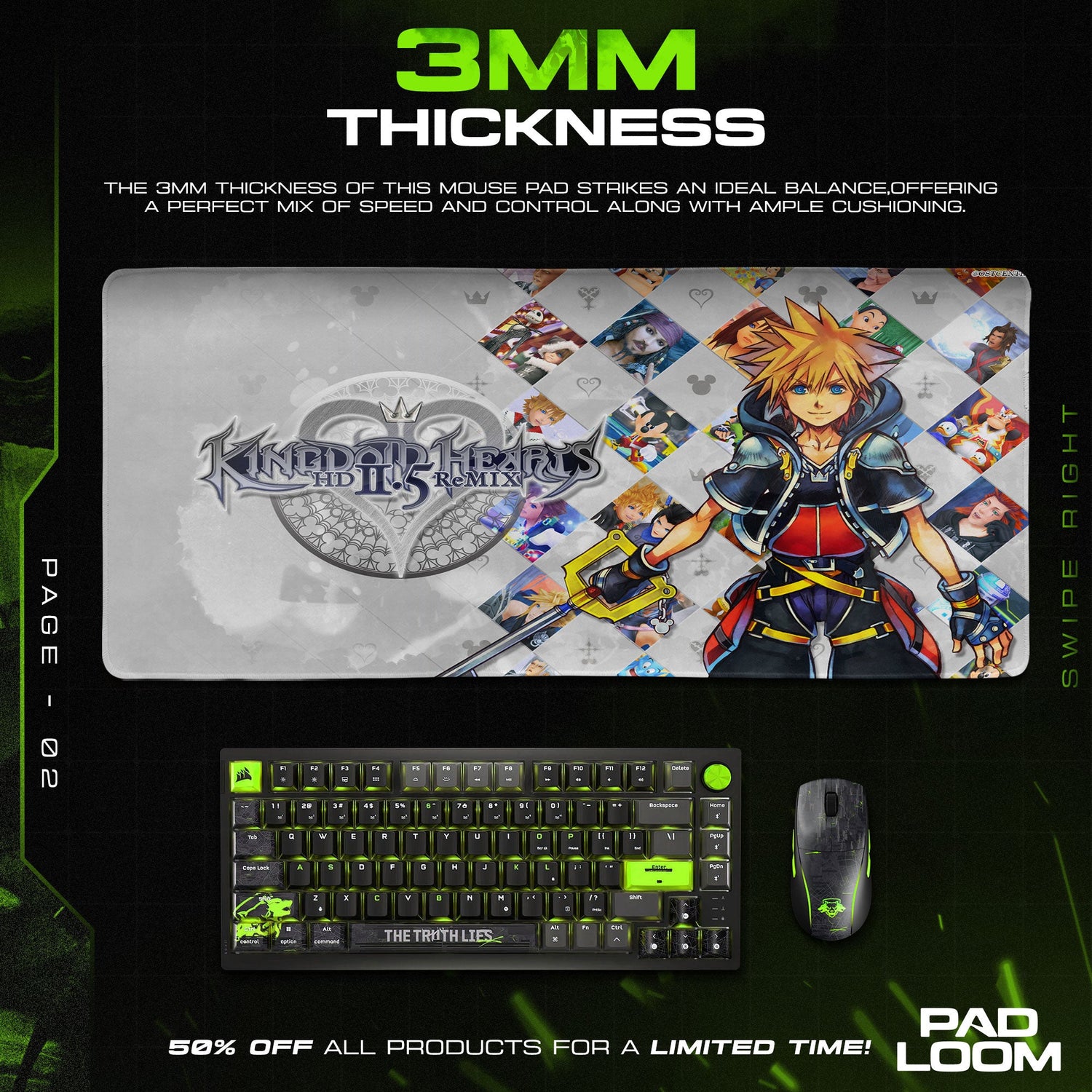Kingdom Hearts Mouse Pad, HD Remix Gaming Desk Mat Padloom