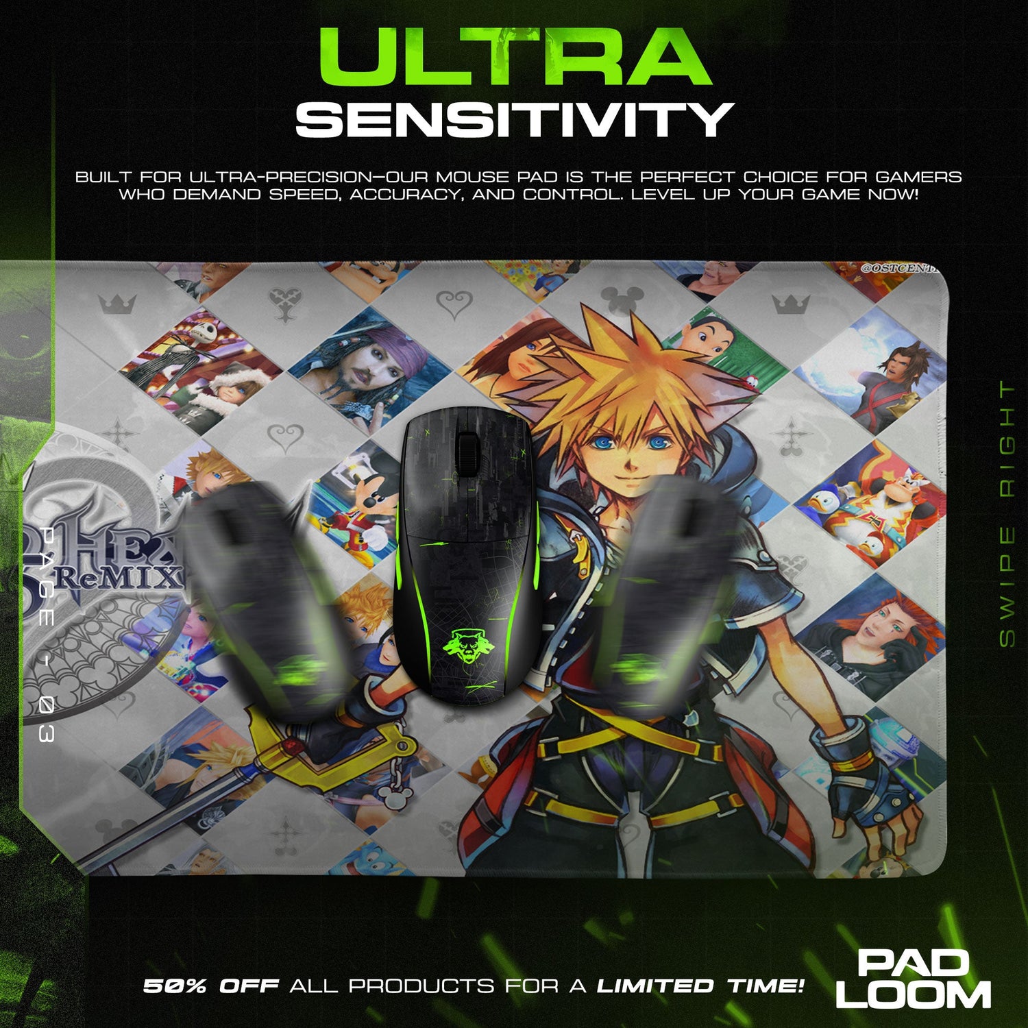 Kingdom Hearts Mouse Pad, HD Remix Gaming Desk Mat Padloom