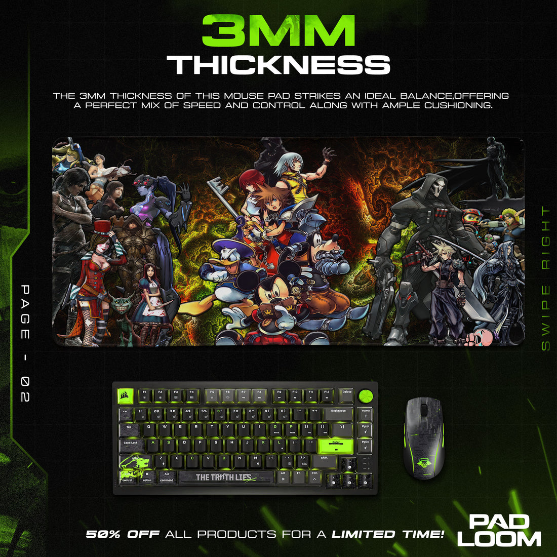 Kingdom Hearts Mouse Pad, Heroes vs Villains Gaming Desk Mat