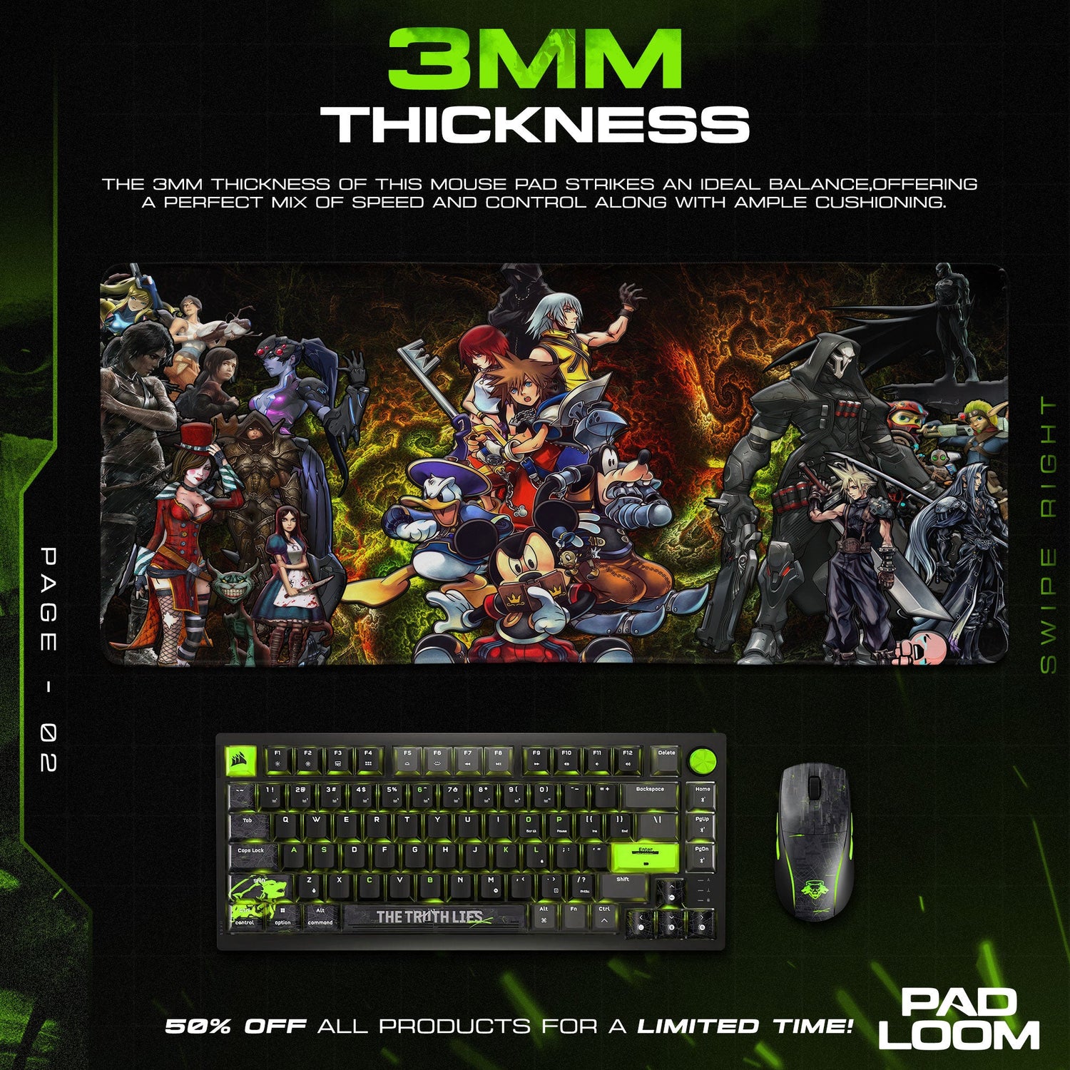 Kingdom Hearts Mouse Pad, Heroes vs Villains Gaming Desk Mat Padloom