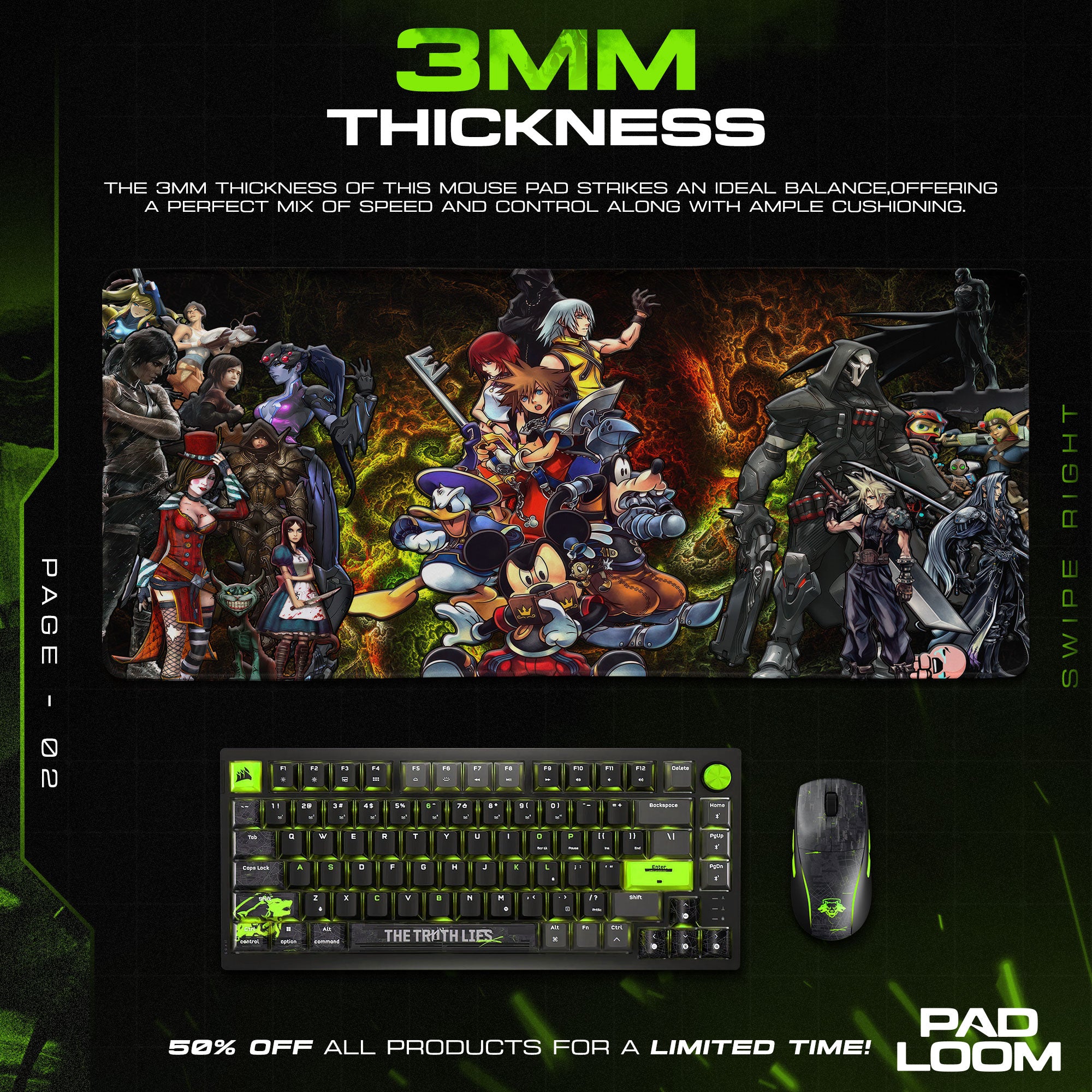 Kingdom Hearts Mouse Pad, Heroes vs Villains Gaming Desk Mat