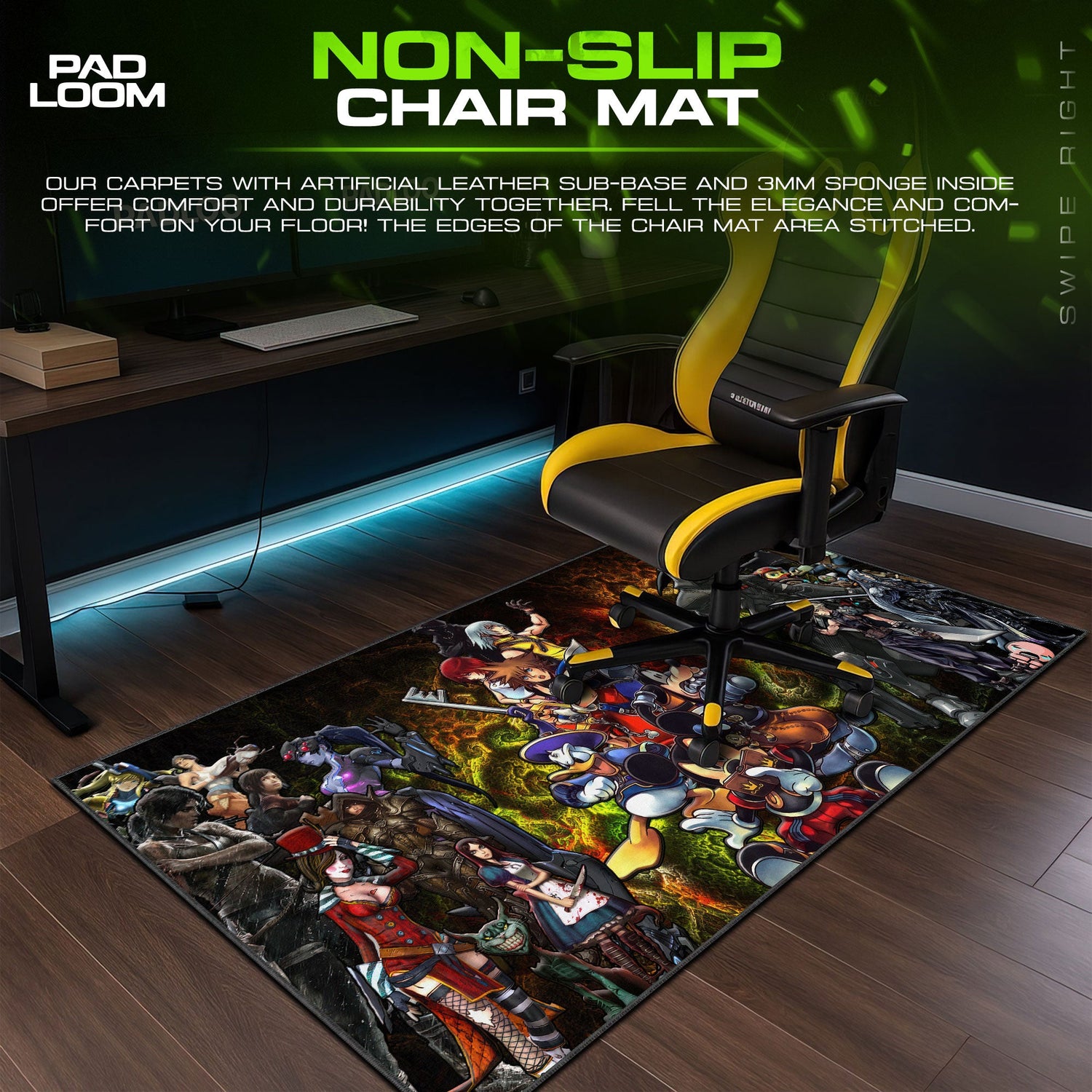 Kingdom Hearts Mouse Pad, Heroes vs Villains Gaming Desk Mat Padloom