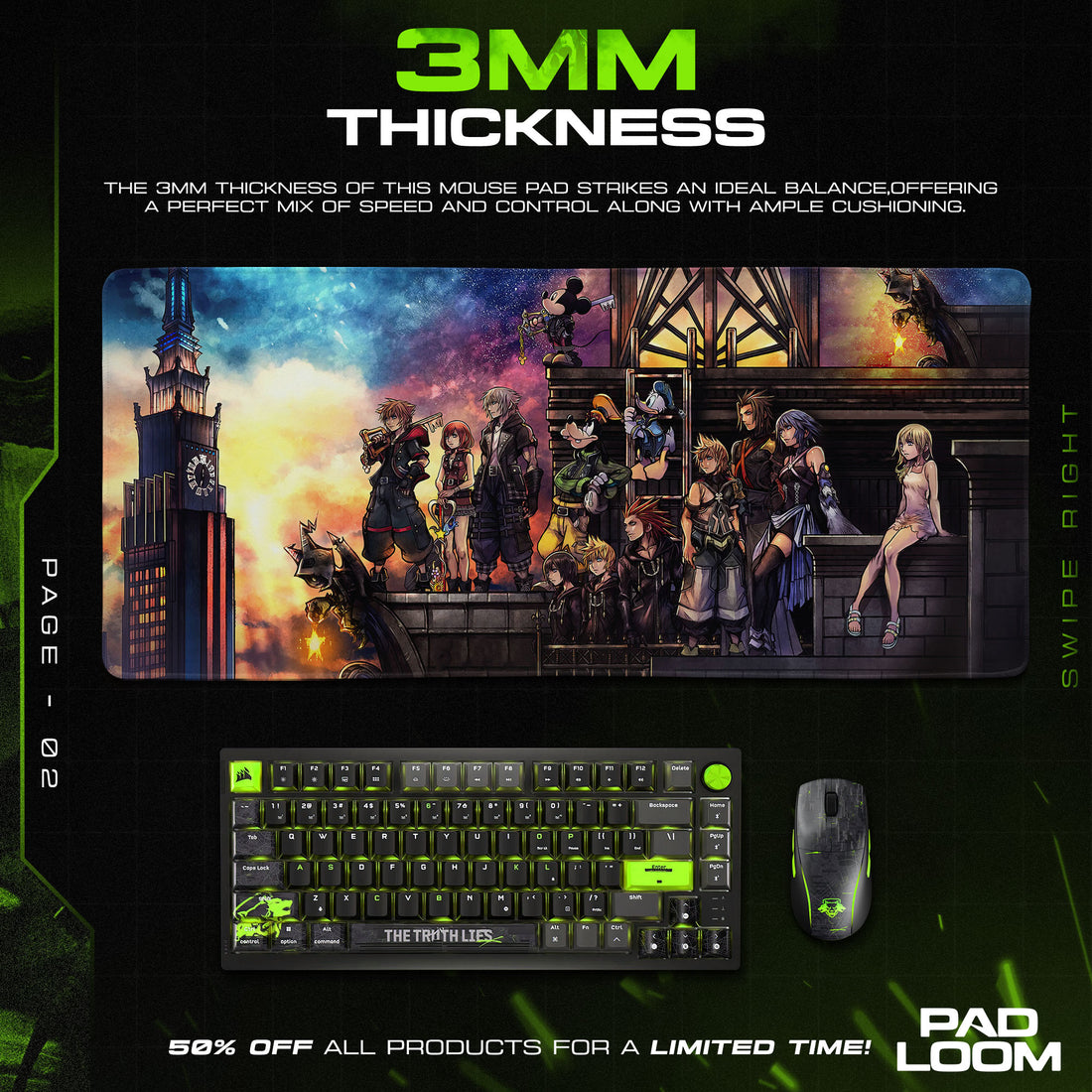 Kingdom Hearts Mouse Pad, Twilight Town Heroes Gaming Desk Mat