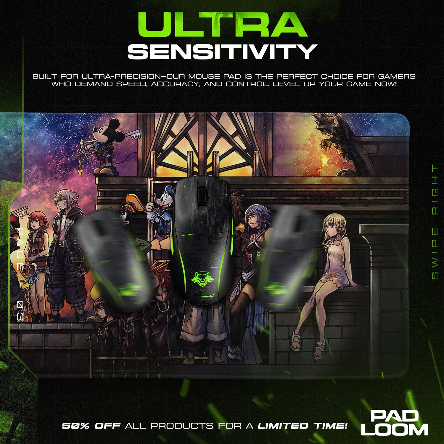 Kingdom Hearts Mouse Pad, Twilight Town Heroes Gaming Desk Mat Padloom