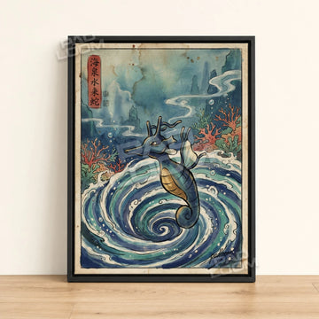 Kingdra Whirlpool Pokemon poster - framed canvas wall art in a black frame