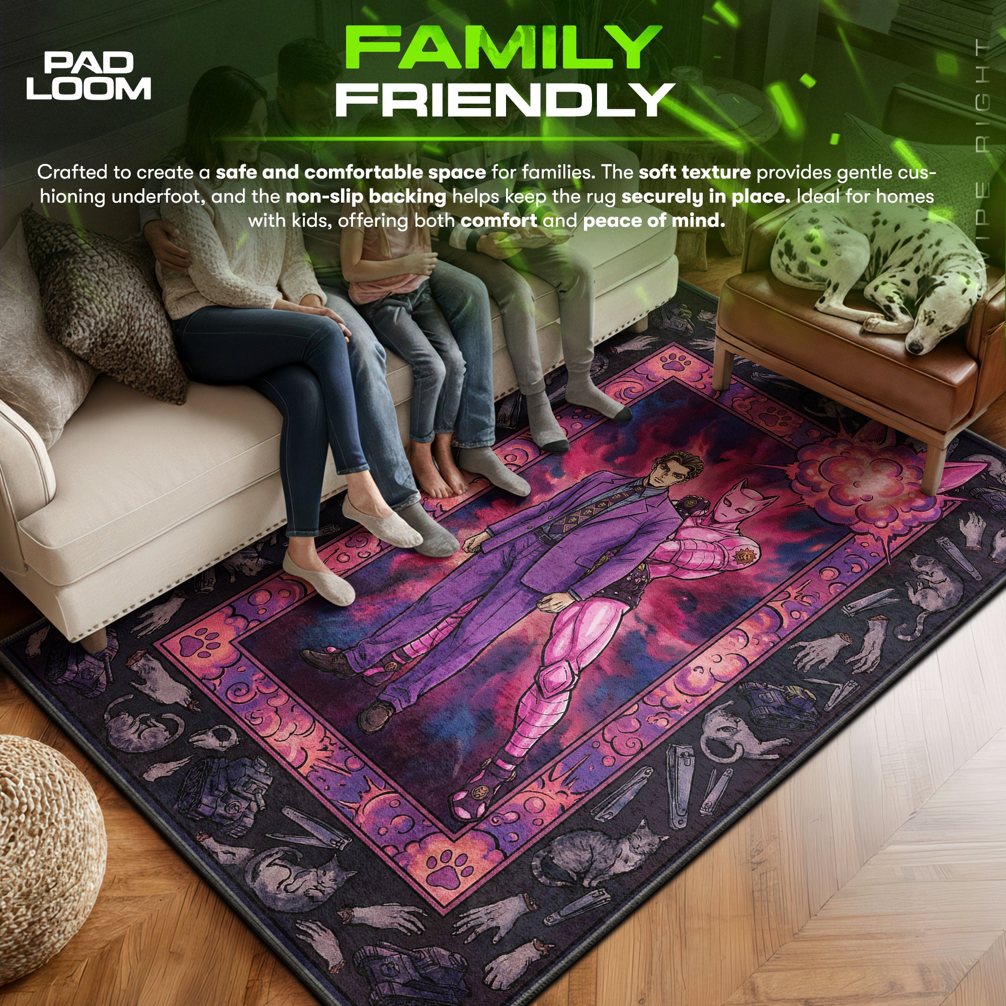 Kira area rug showing full home decor artwork