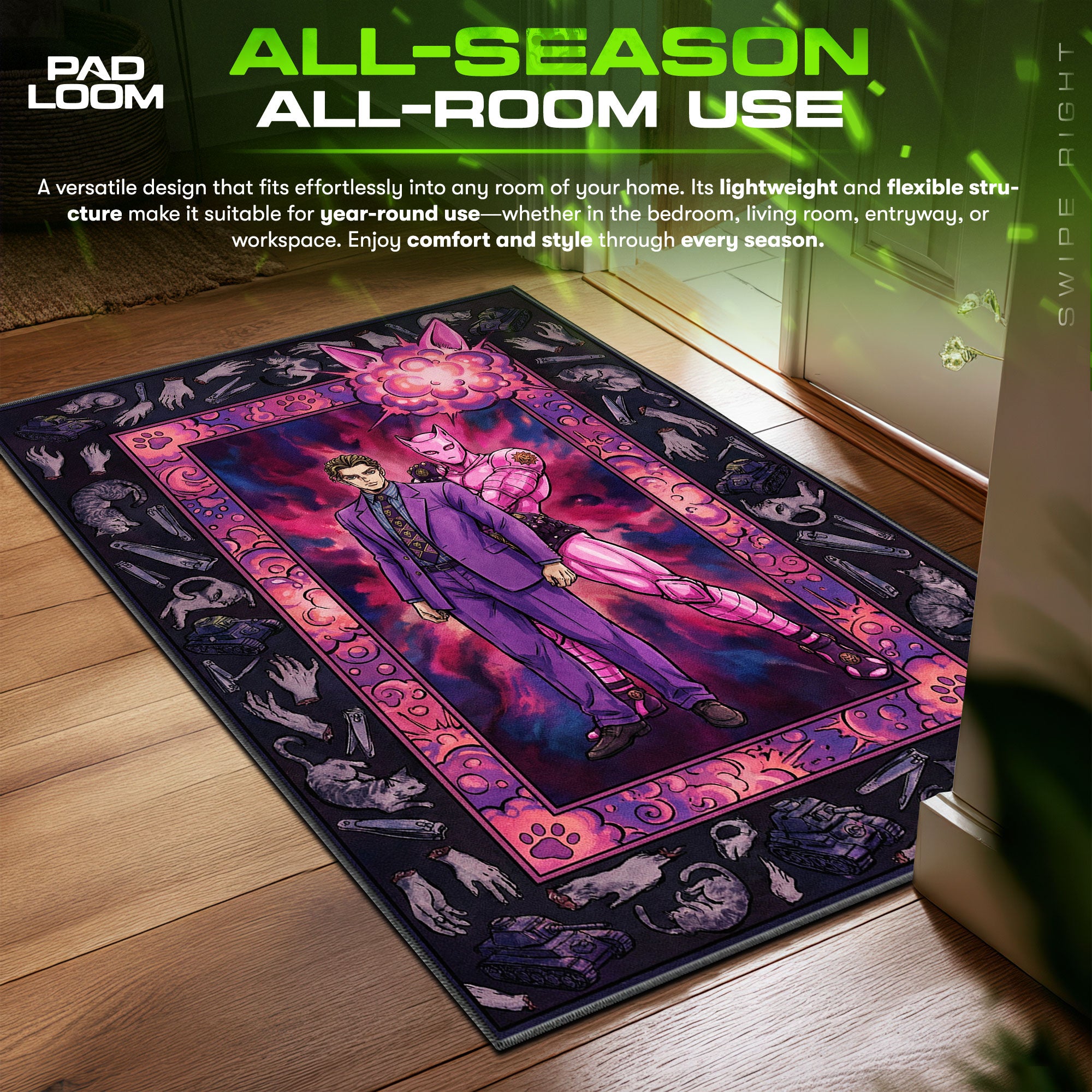 Kira Yoshikage Killer Queen Explosive JoJo's Bizarre Chair fan rug — premium quality print