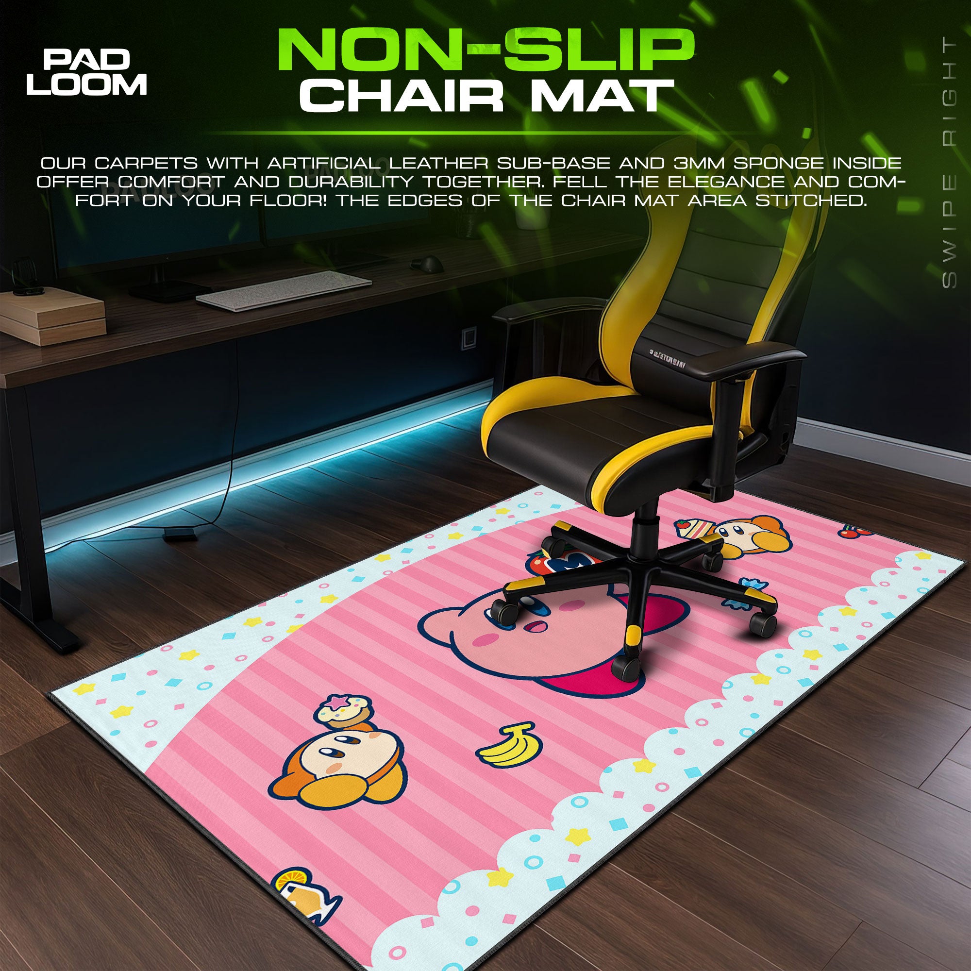 Kirby Café Treats Mouse Pad, Game Dreamland Gaming Desk Mat XL - 15.7″ × 35.4″ (40×90 cm) custom stitched edges, desk mat, non-slip rubber b