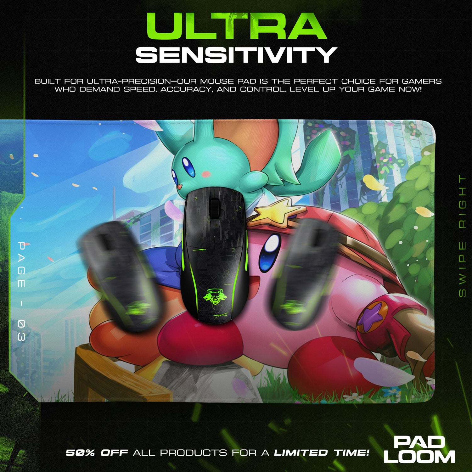 Kirby City of Light Mouse Pad, Game Dreamland Gaming Desk Mat Padloom