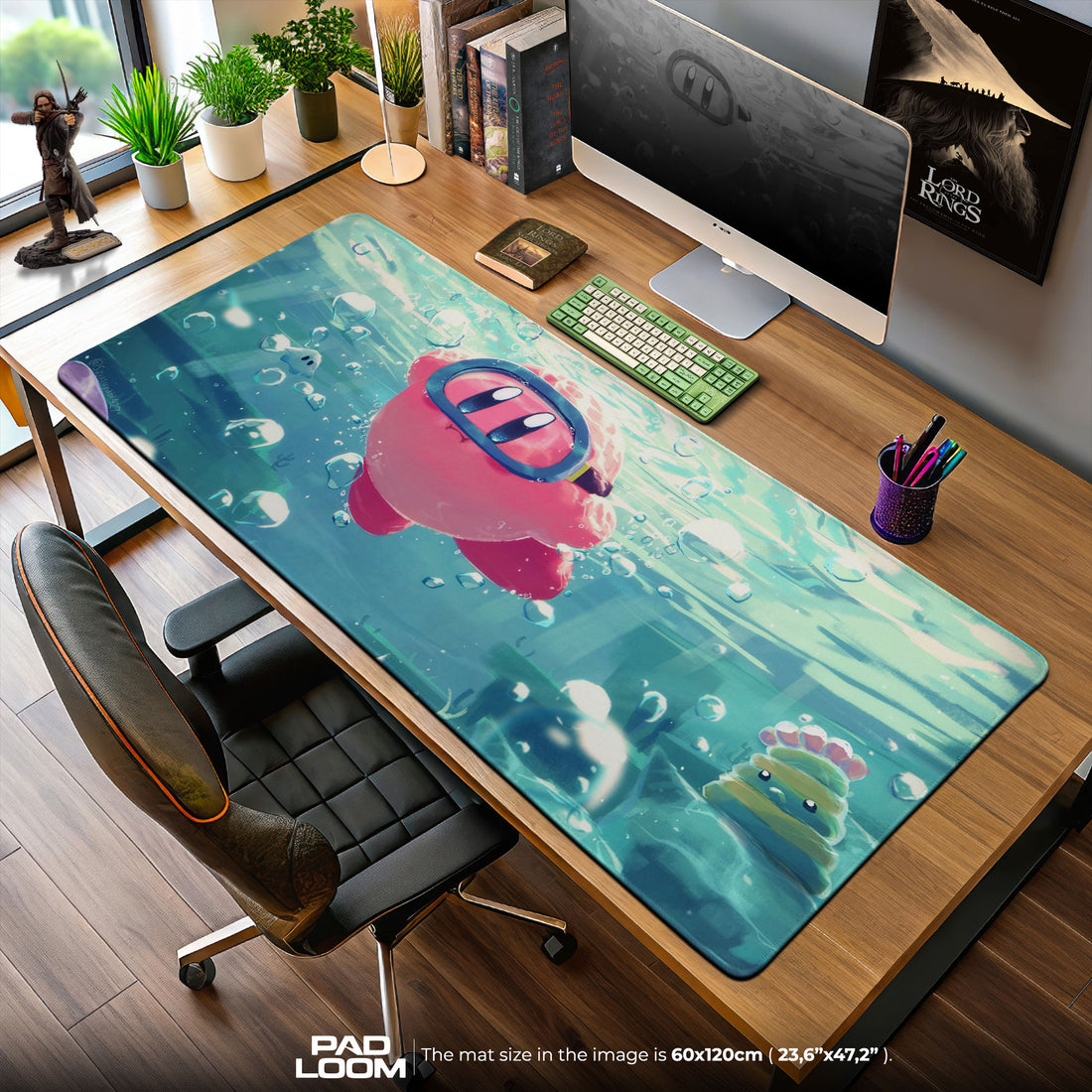 Kirby Deep Sea Swim Mouse Pad, Game Dreamland Gaming Desk Mat S - 11.8″ × 15.7″ (30×40 cm) custom HD print, stitched edges, desk mat