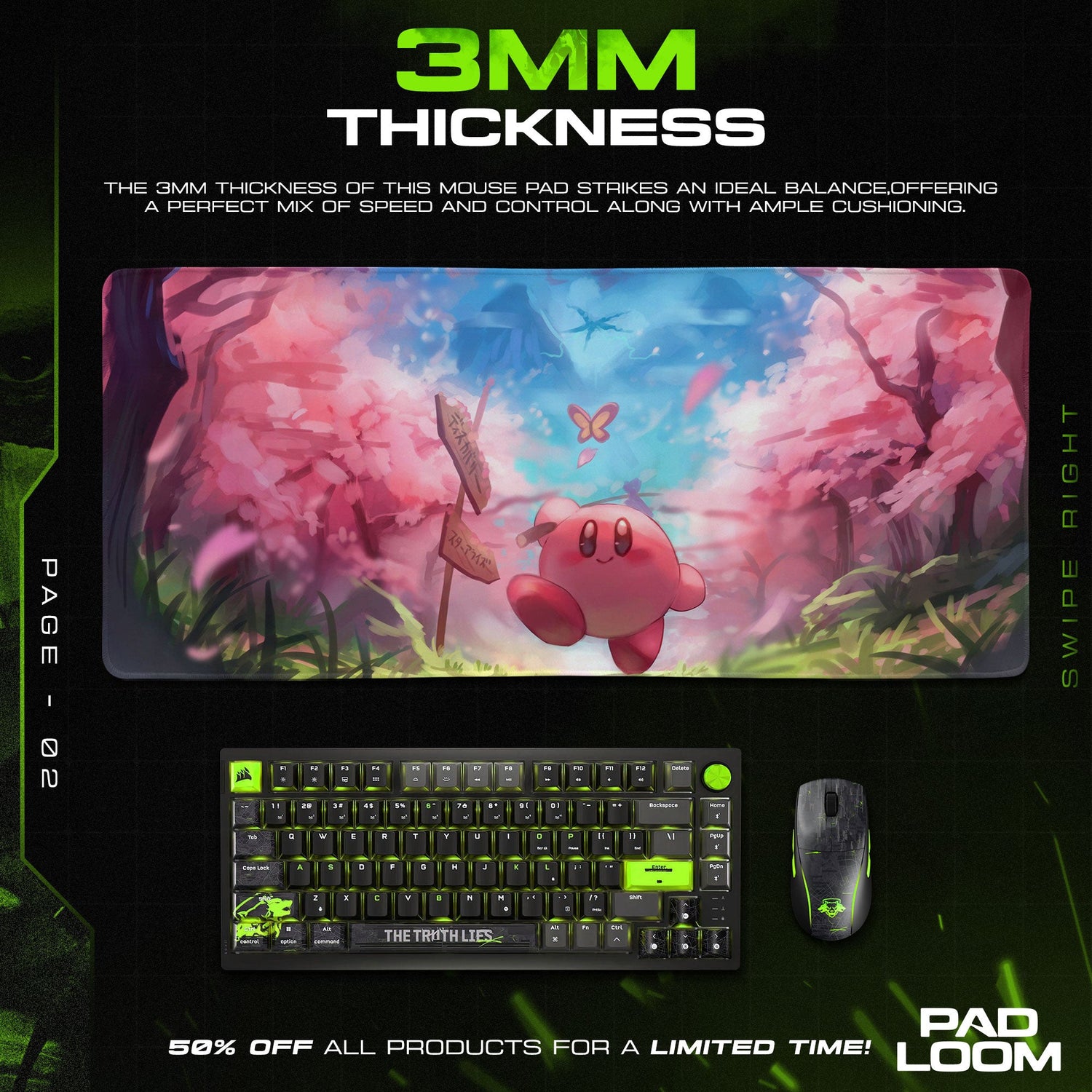 Kirby Mouse Pad, Cherry Blossom Path Anime Desk Mat Padloom