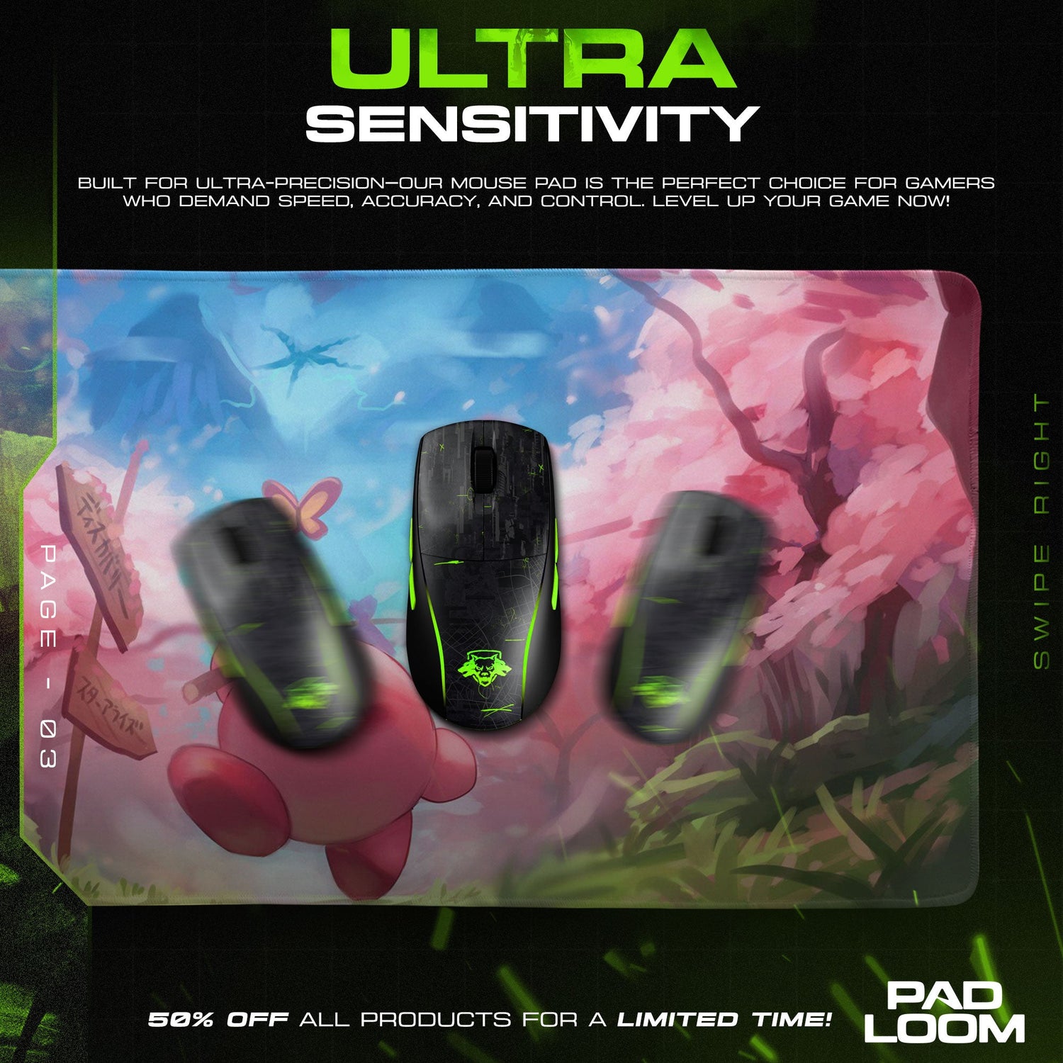Kirby Mouse Pad, Cherry Blossom Path Anime Desk Mat Padloom