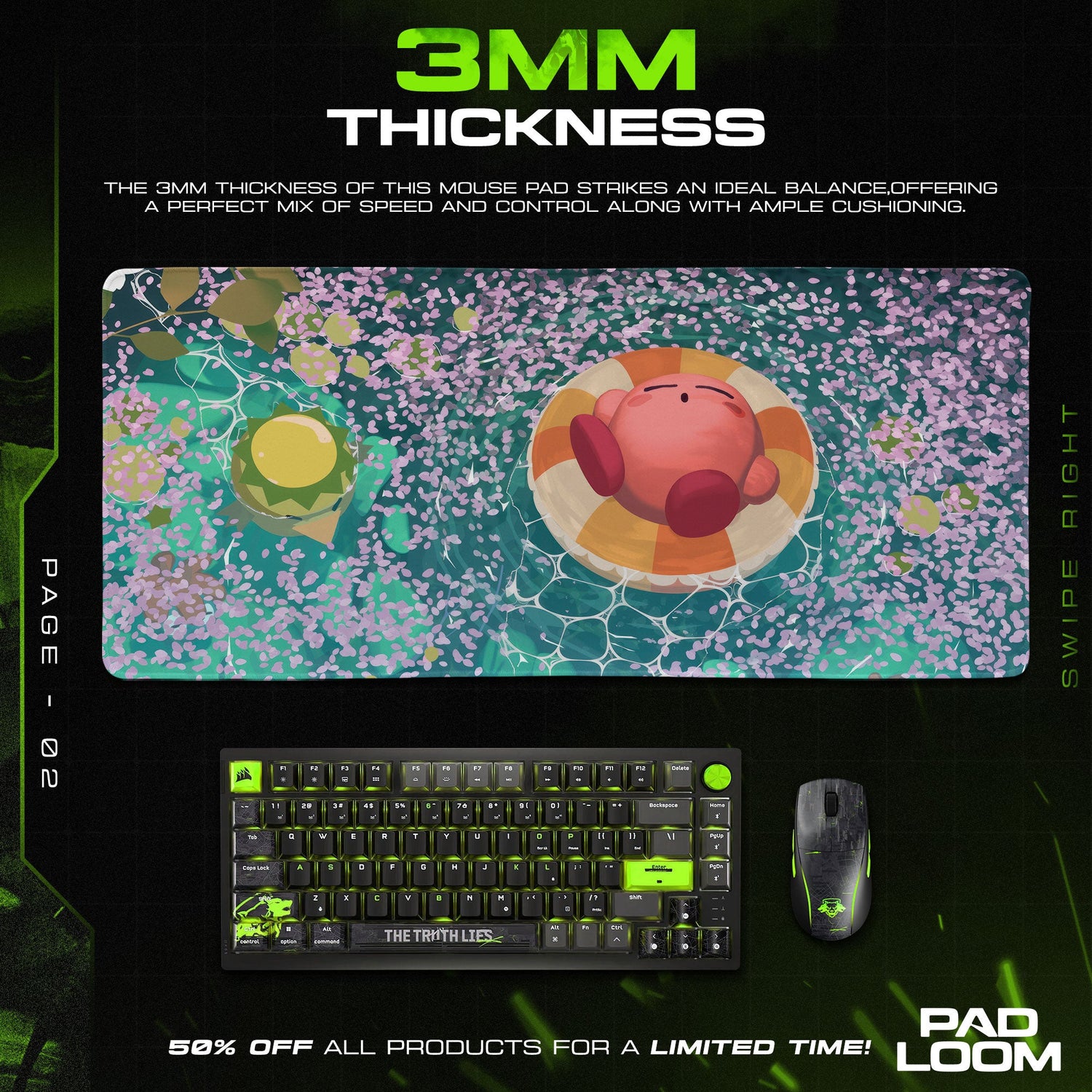 Kirby Mouse Pad, Cherry Blossom Pool Gamer Desk Mat Padloom