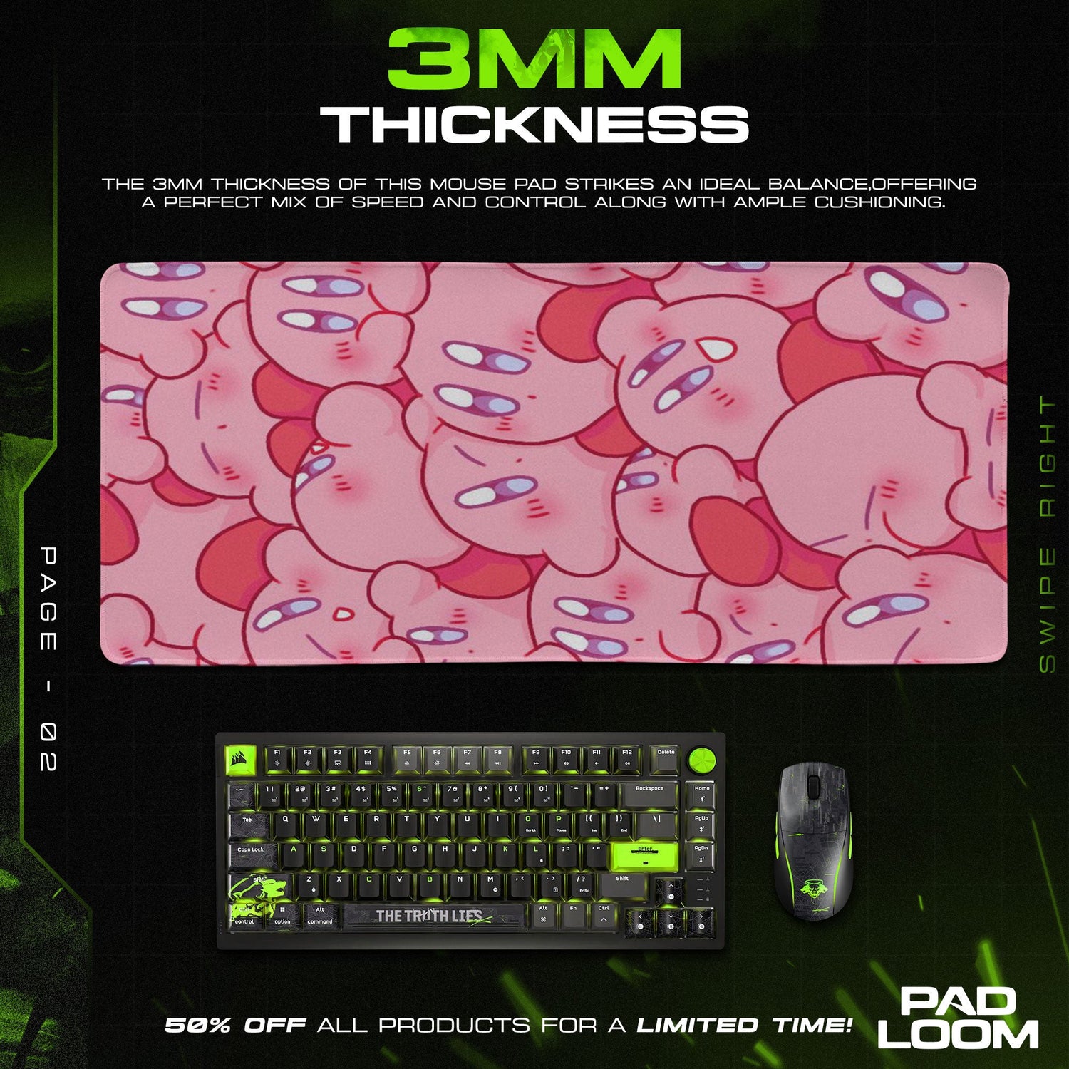 Kirby Pink Poses Mouse Pad, Nintendo Gamer Desk Mat Padloom