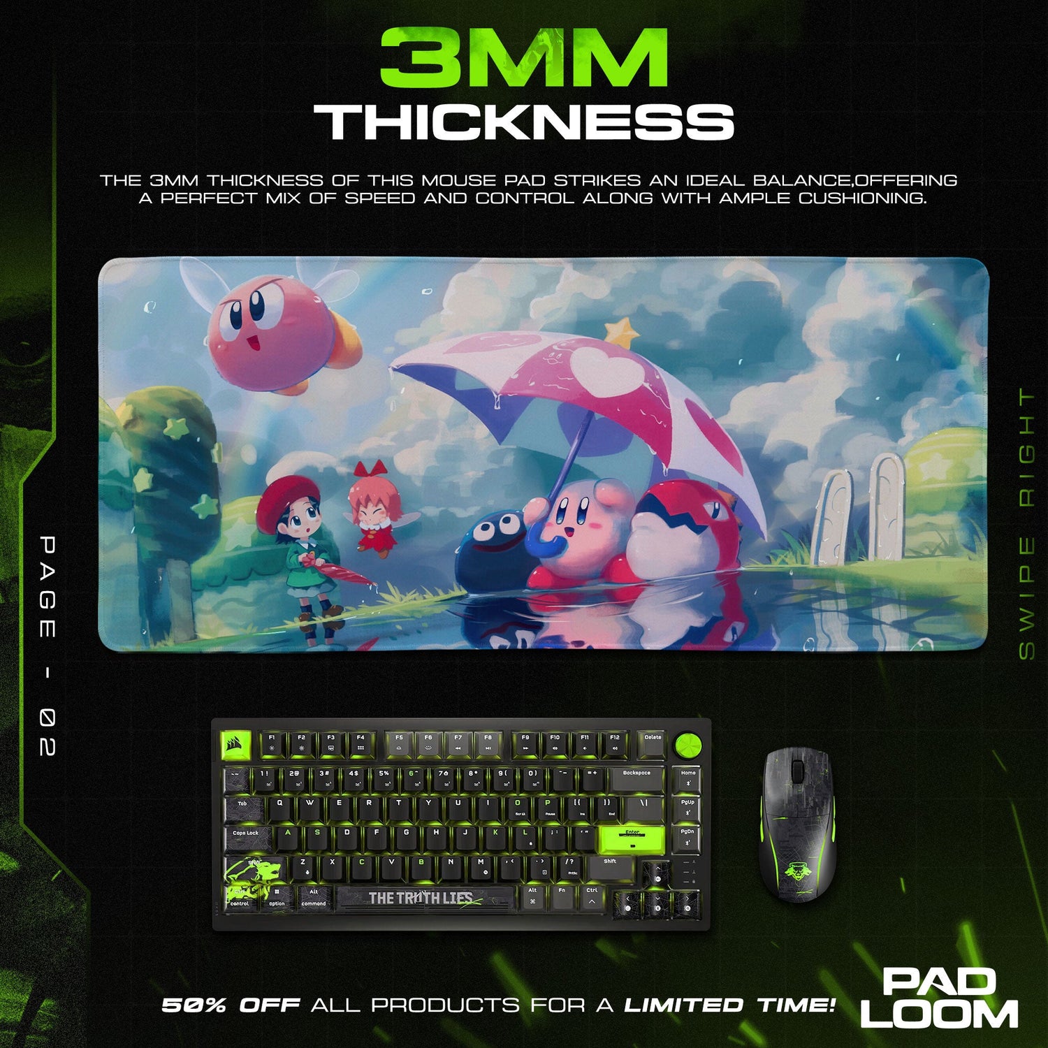 Kirby Rainy Day Rainbow Mouse Pad, Game Dreamland Gaming Desk Mat Padloom