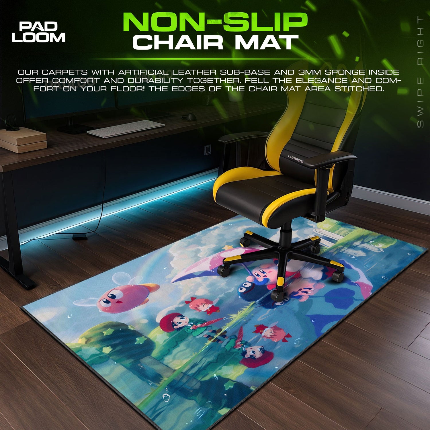 Kirby Rainy Day Rainbow Mouse Pad, Game Dreamland Gaming Desk Mat Padloom