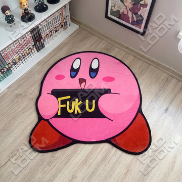 Kirby shaped area rug, die-cut gaming room rug