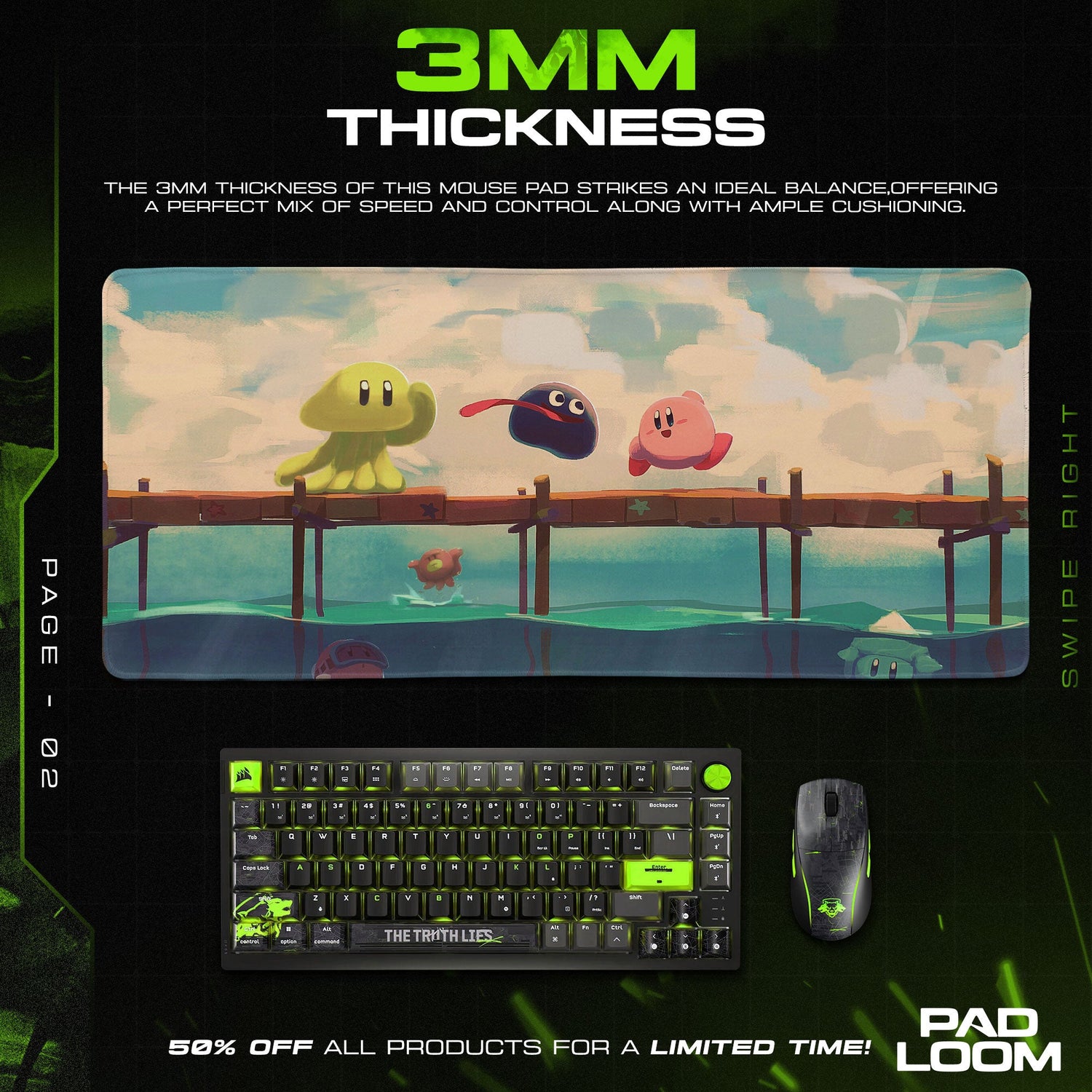 Kirby Seaside Stroll Mouse Pad, Game Dreamland Gaming Desk Mat Padloom