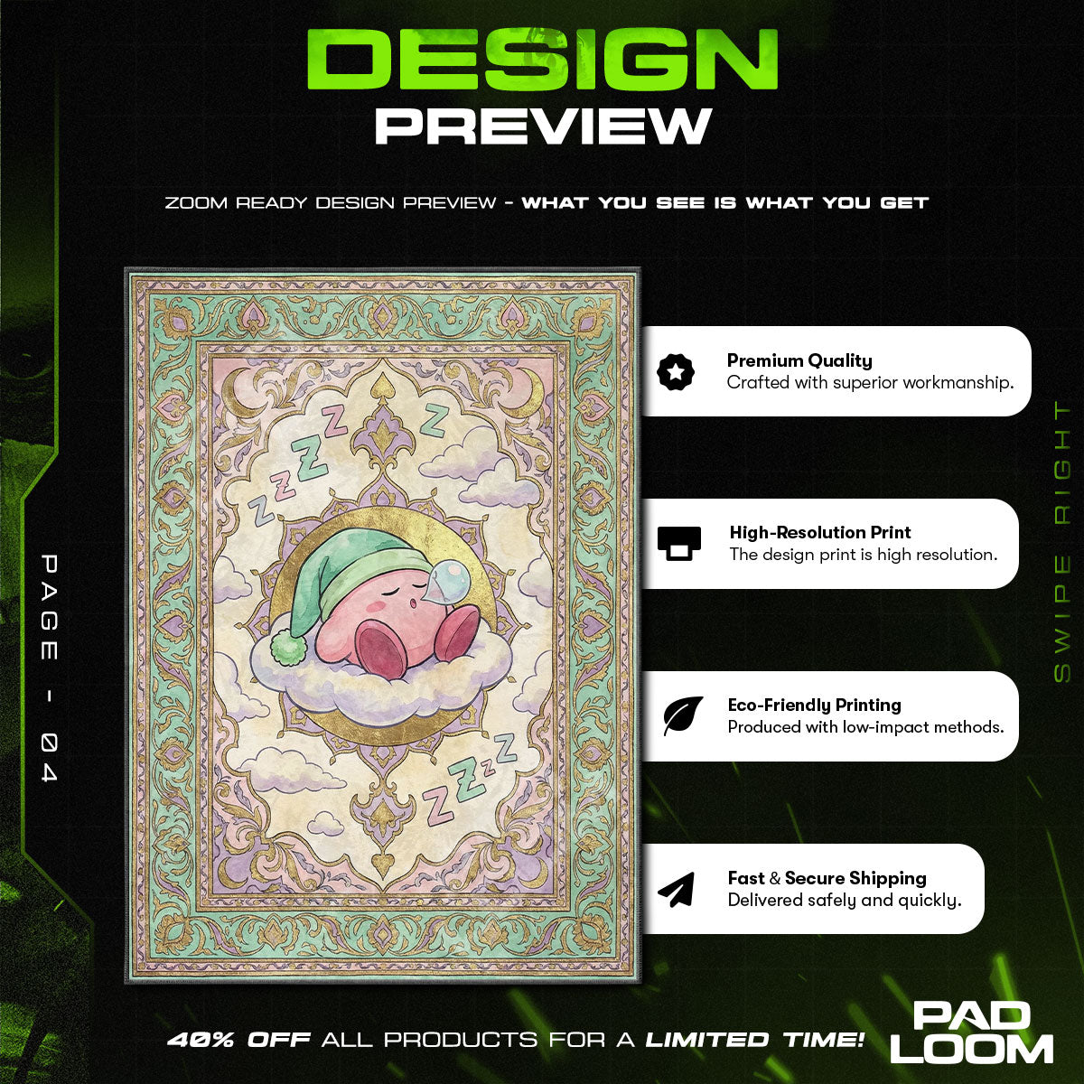 Kirby Sleepy Cloud Rug - Kirby Chair Mat