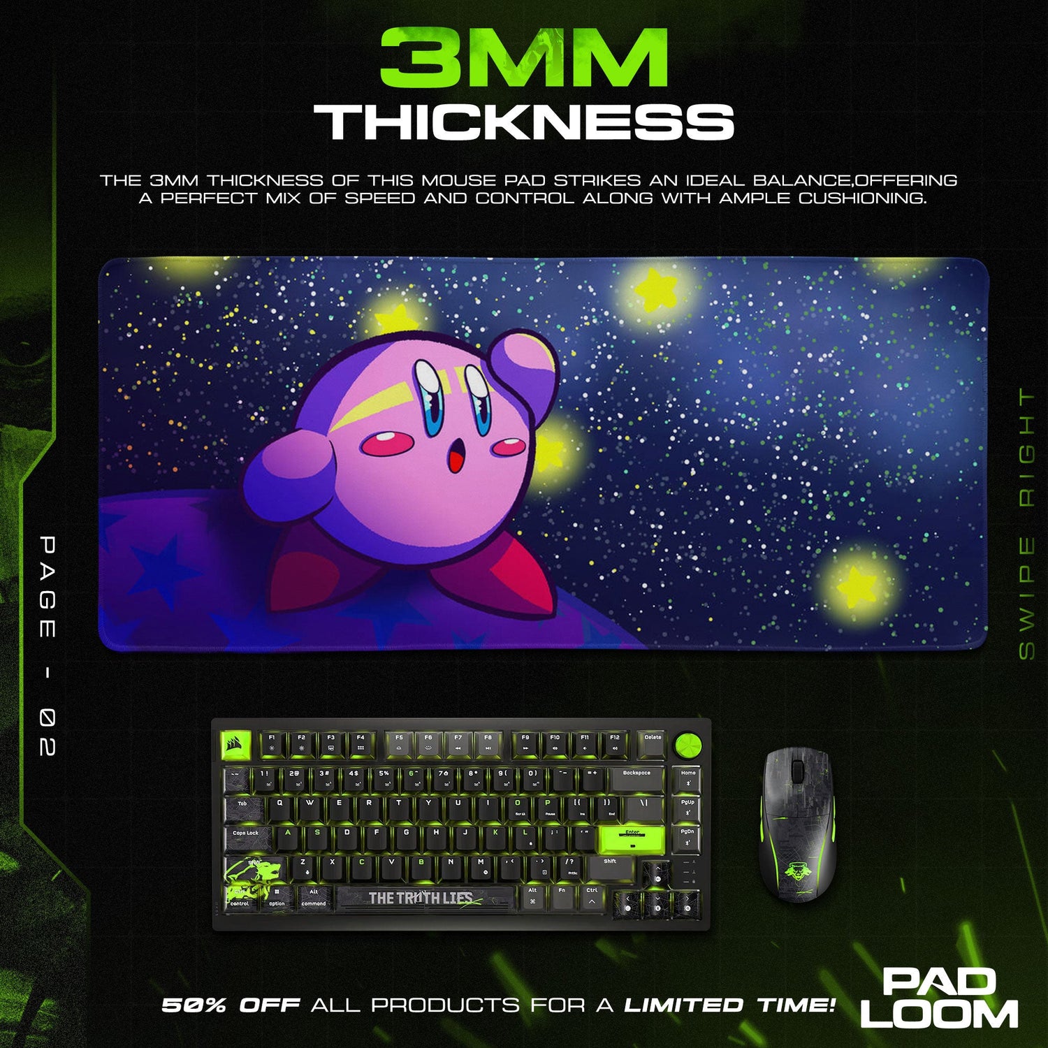 Kirby Starry Sky Mouse Pad, Cartoon Gamer Desk Mat Padloom