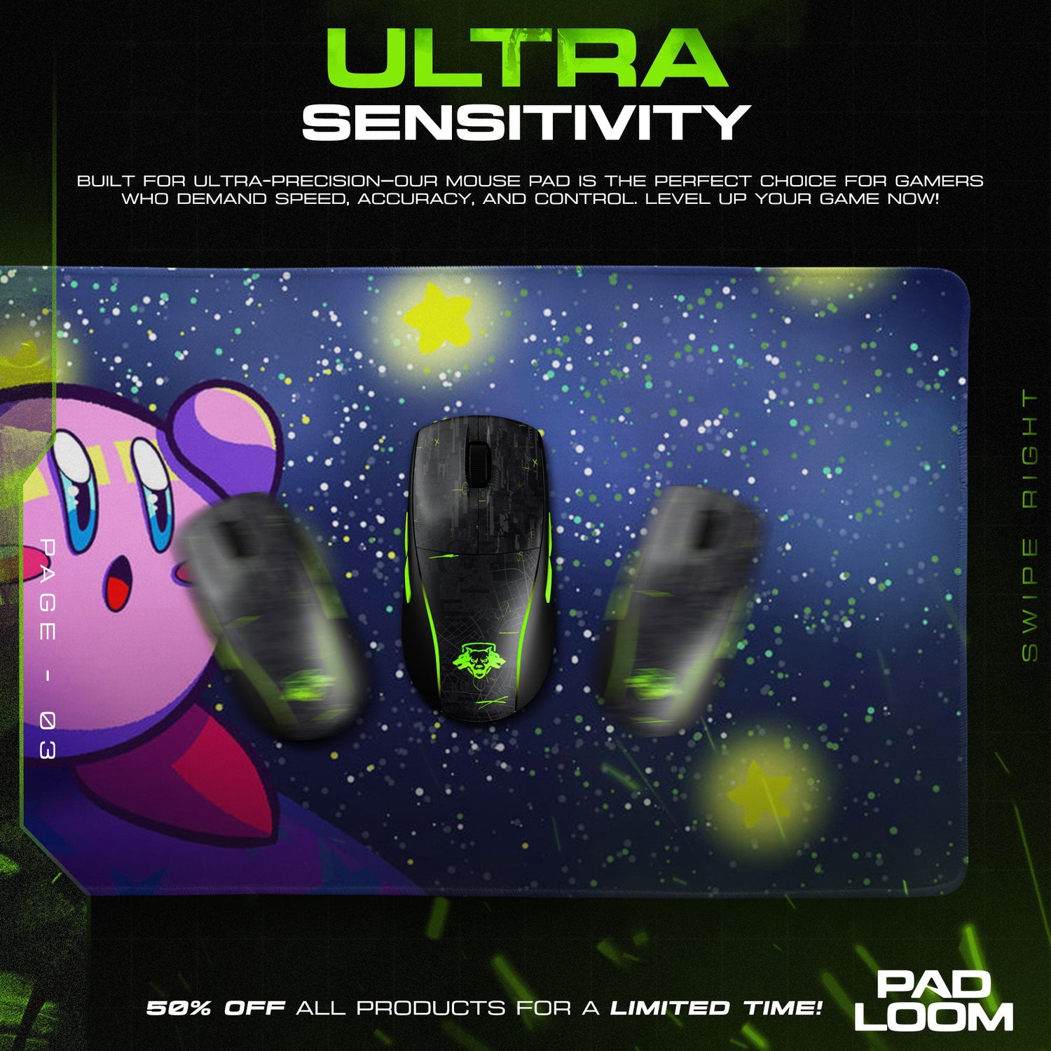 Kirby Starry Sky Mouse Pad, Cartoon Gamer Desk Mat Padloom