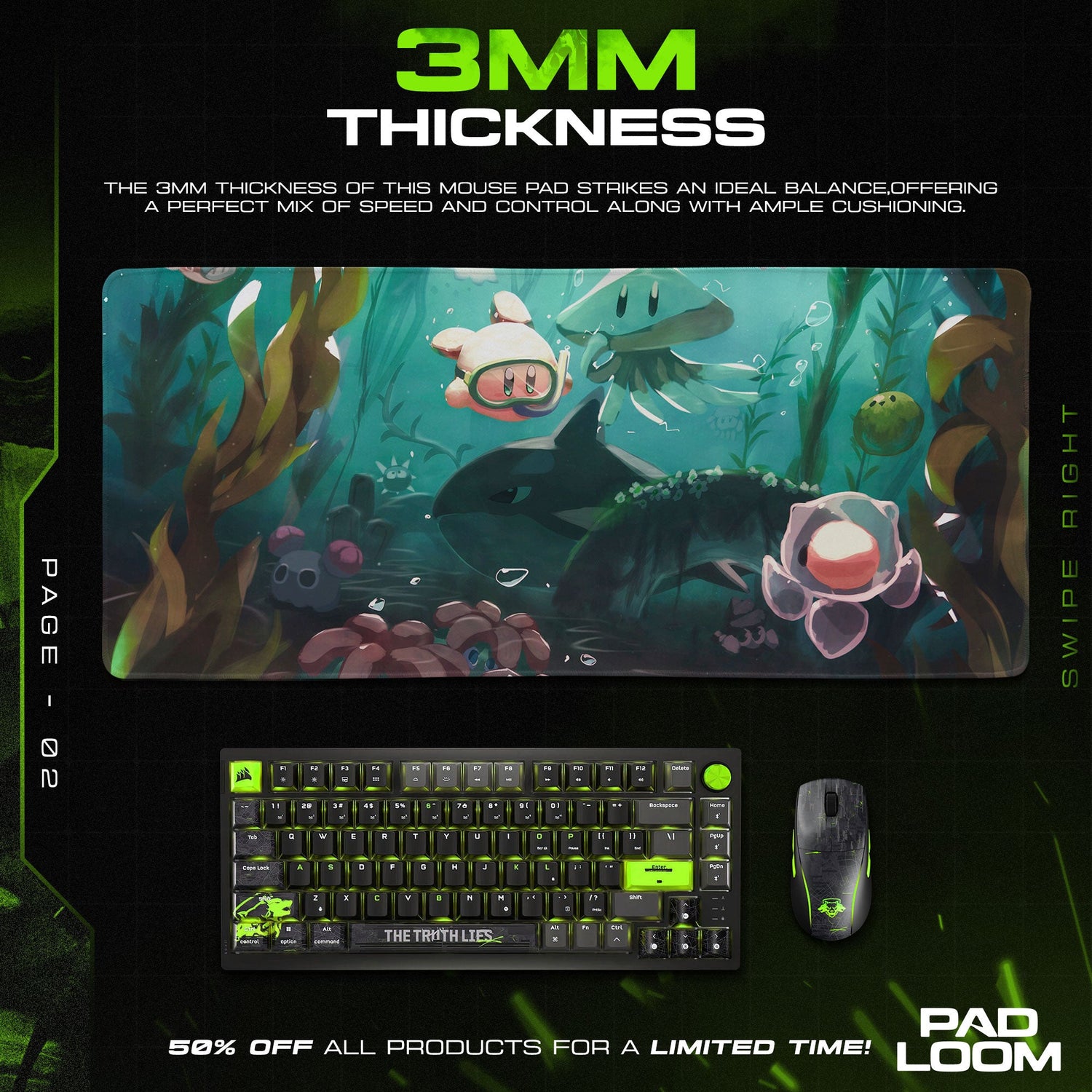 Kirby Underwater Adventure Mouse Pad, Game Dreamland Gaming Desk Mat Padloom