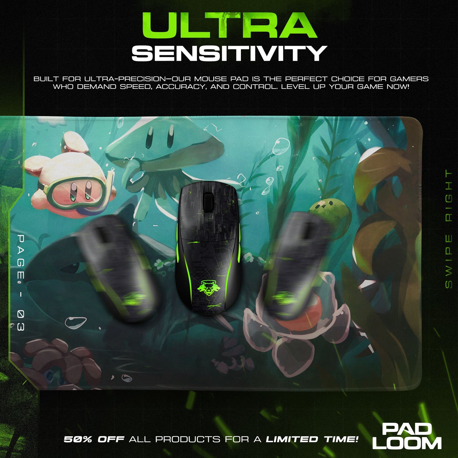 Kirby Underwater Adventure Mouse Pad, Game Dreamland Gaming Desk Mat Padloom