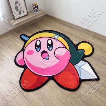 Kirby Zelda shaped area rug, die-cut gaming rug