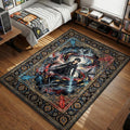 Kirito dual wielding swords with Aincrad castle silhouette background area rug and floor mat