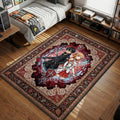 Kirito and Asuna standing back to back in fantasy card border art style area rug and floor mat