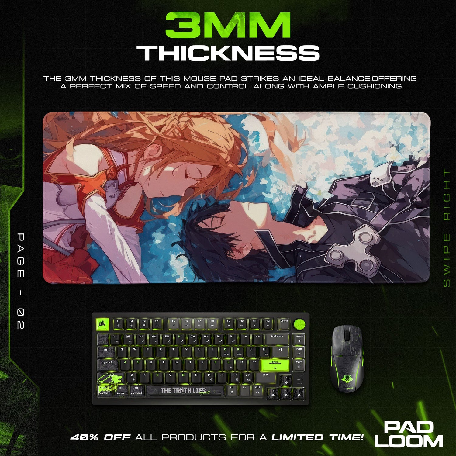 Kirito & Asuna Resting Moment Mouse Pad, Sword Art Online Gaming Desk Mat Padloom