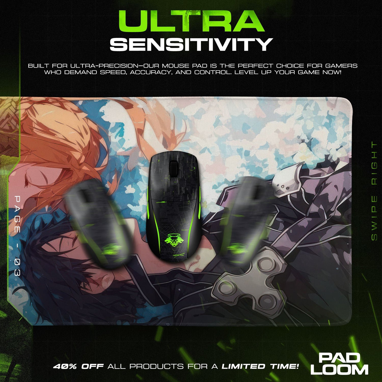 Kirito & Asuna Resting Moment Mouse Pad, Sword Art Online Gaming Desk Mat Padloom