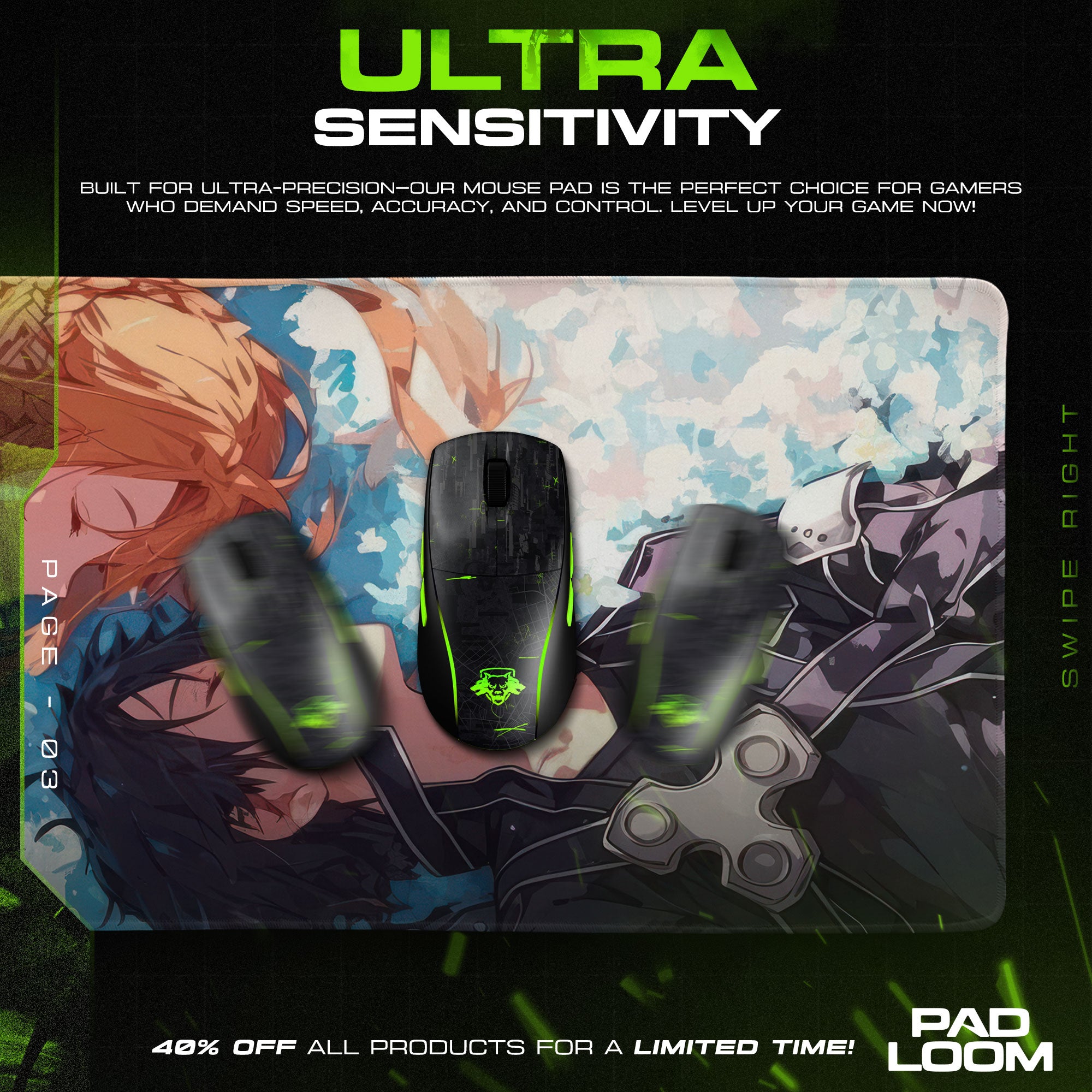 Kirito & Asuna Resting Moment Mouse Pad, Sword Art Online Gaming Desk Mat