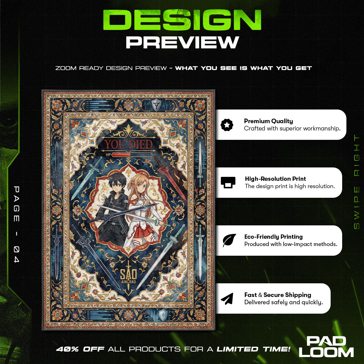 Kirito & Asuna You Died Rug - Sword Art Online Chair Mat