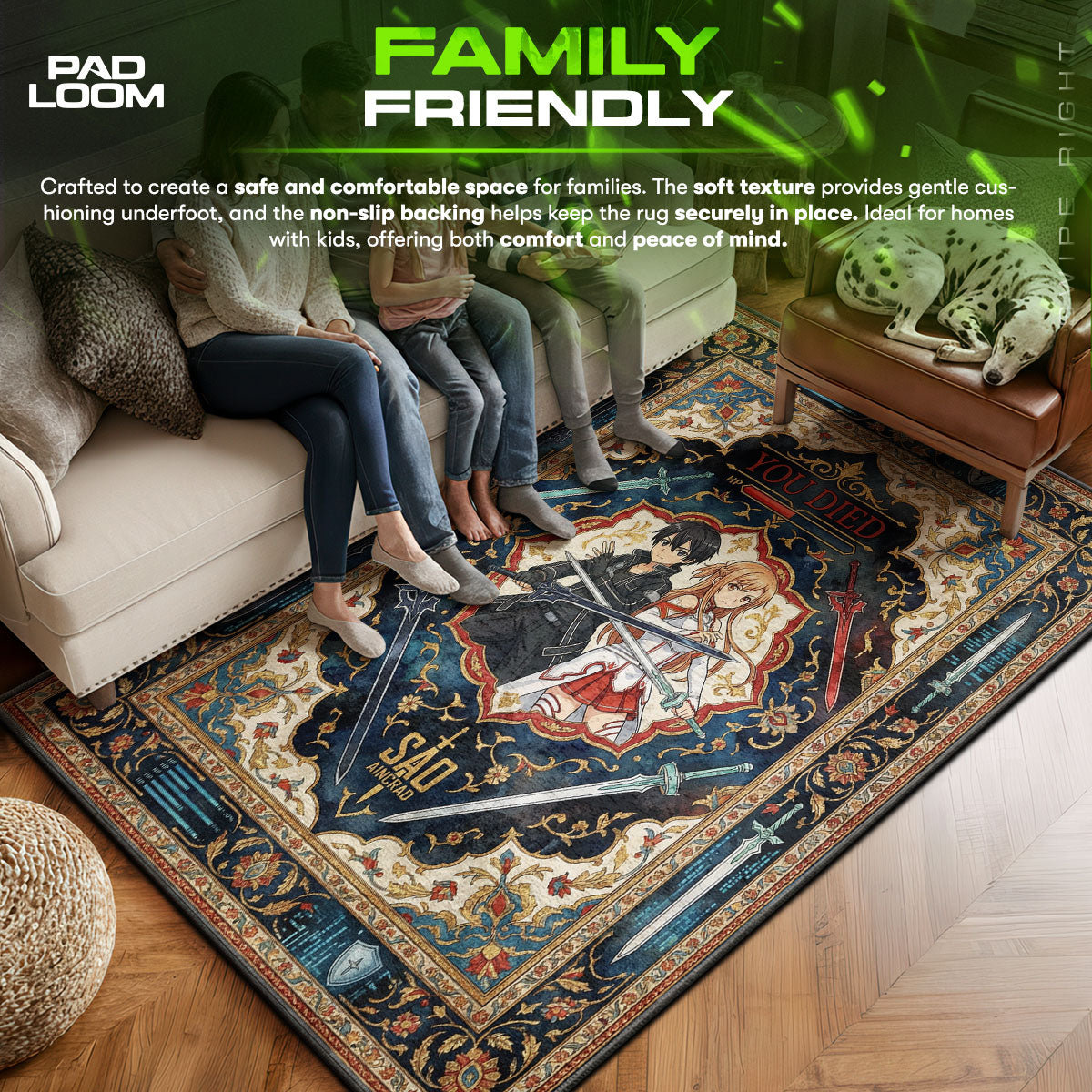 Kirito & Asuna You Died Rug - Sword Art Online Chair Mat