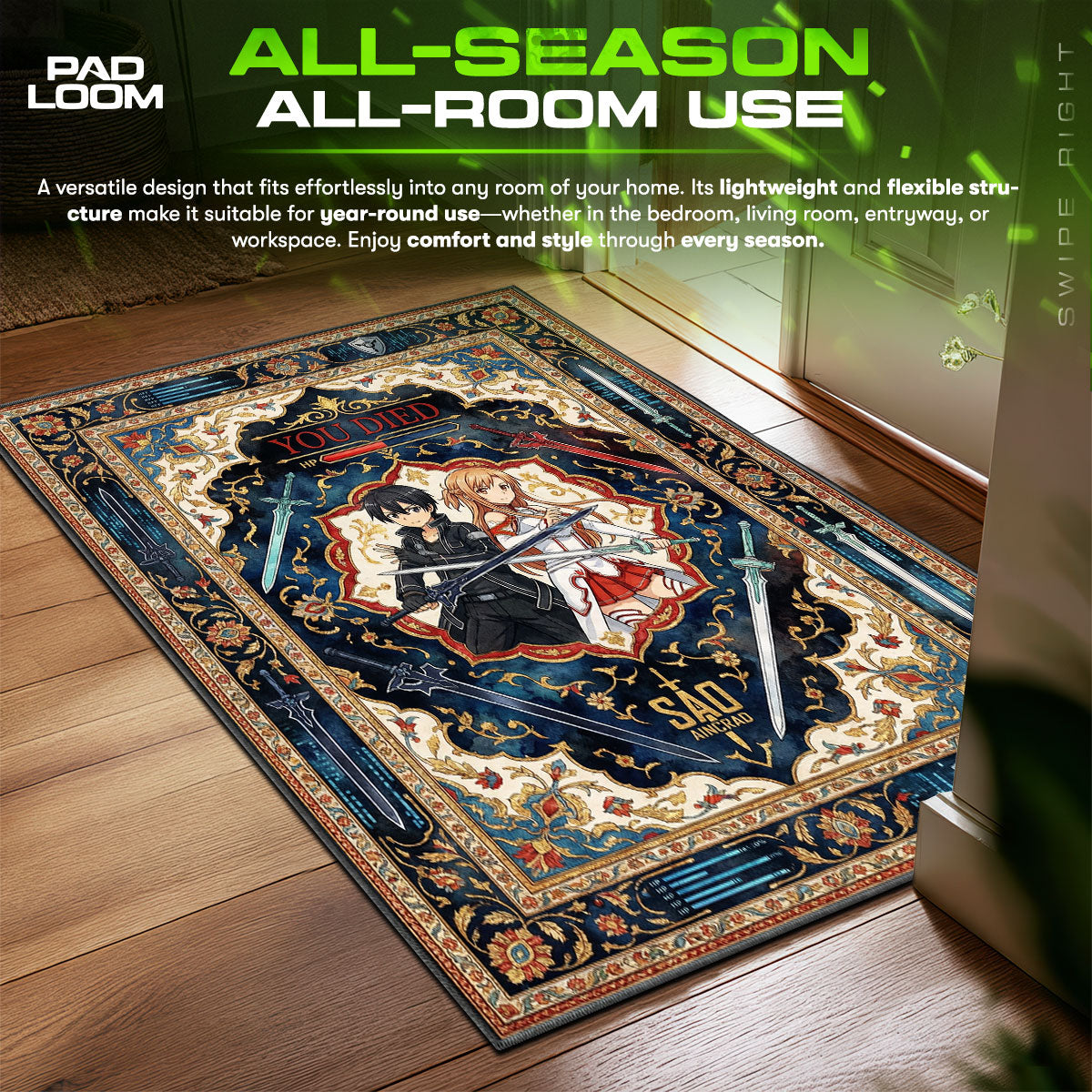 Kirito & Asuna You Died Rug - Sword Art Online Chair Mat