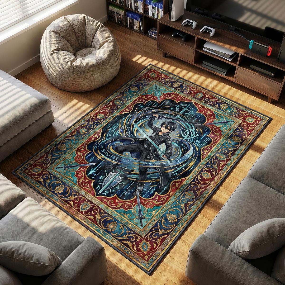 Kirito Dual Wield Rug - Sword Art Online Chair Mat