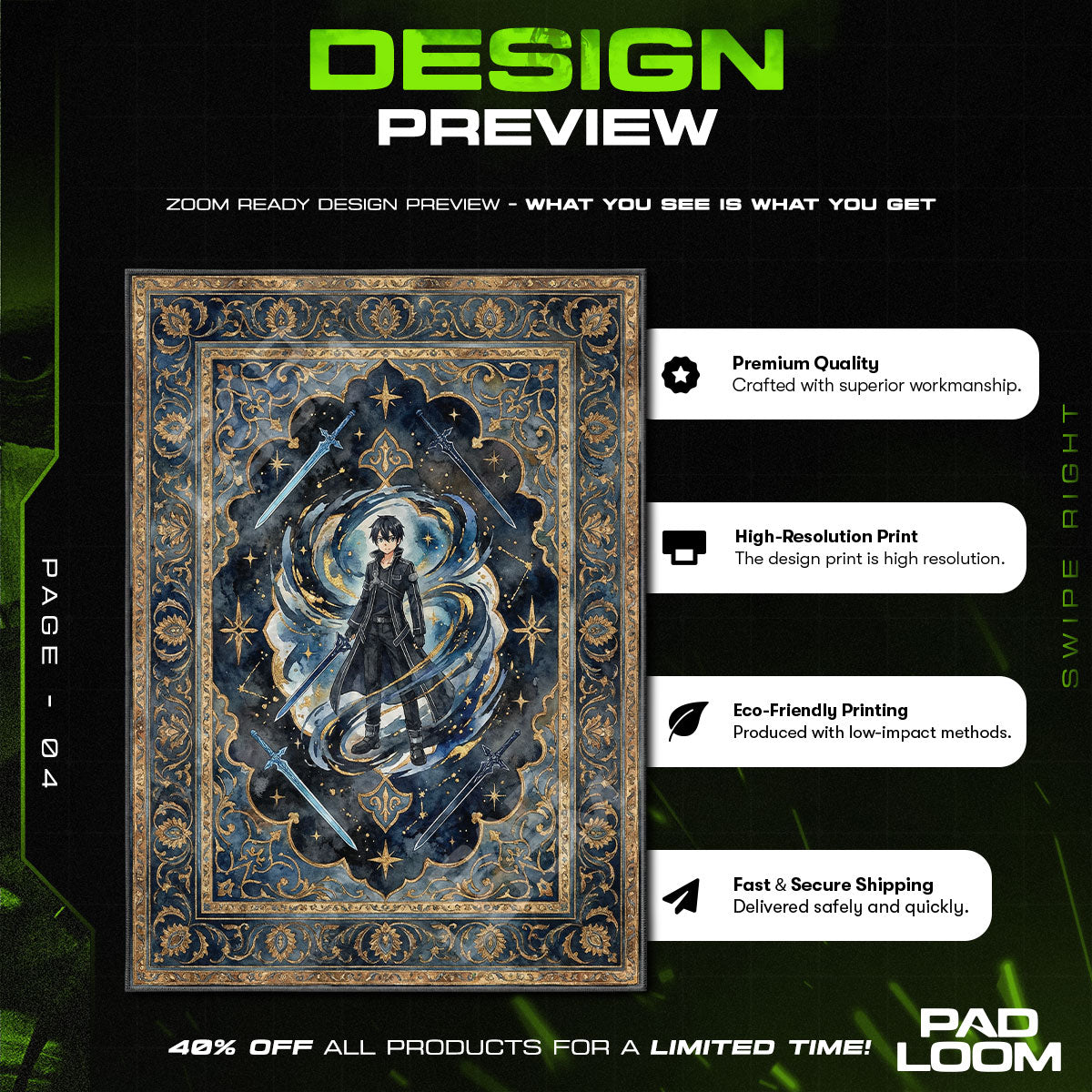 Kirito Dual Wield Rug - Sword Art Online Chair Mat