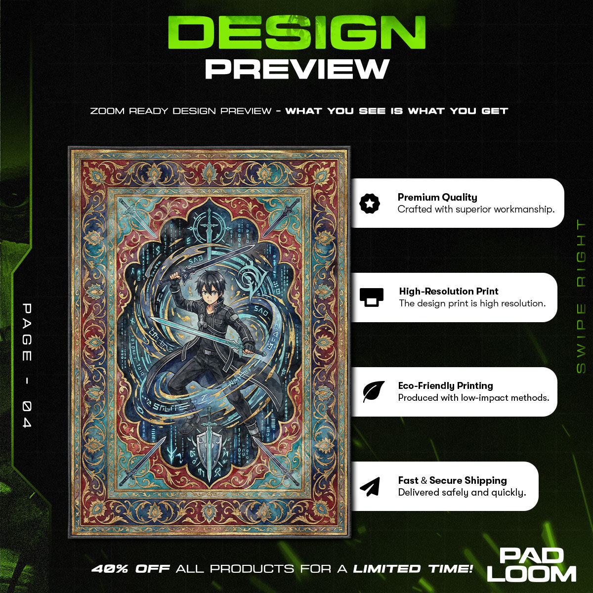 Kirito Dual Wield Rug - Sword Art Online Chair Mat