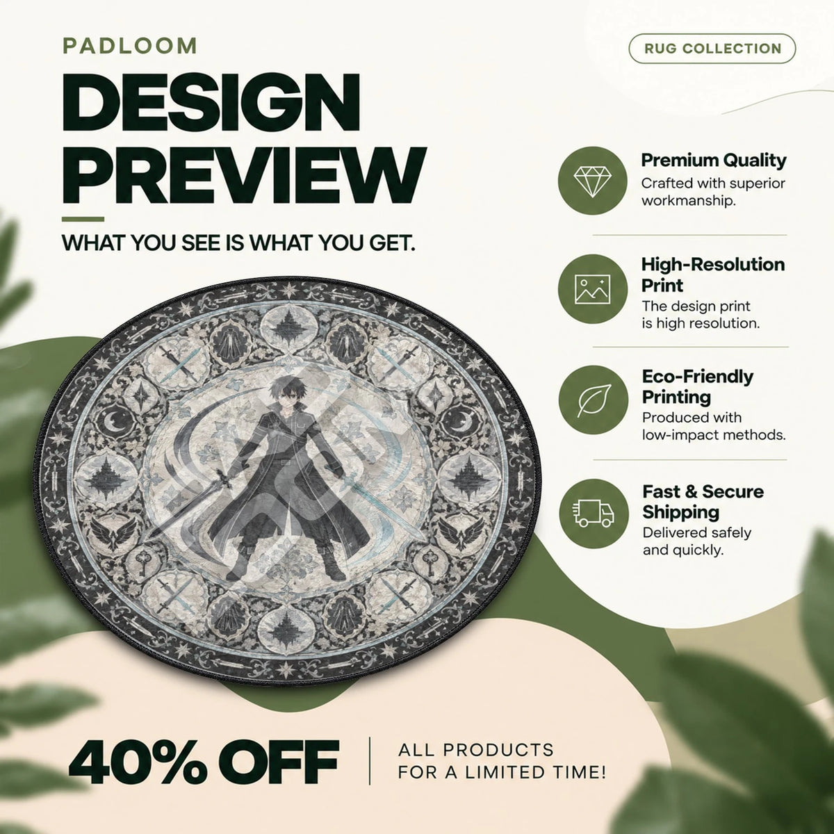 Kirito Duelist Sword Art Online round rug full design preview