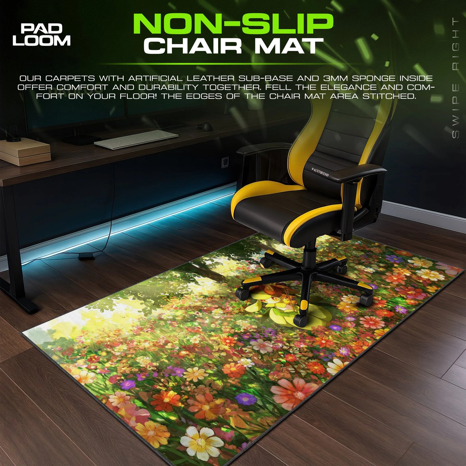 Kirlia Violin Meadow – stitched-edge, non-slip mouse pad detail