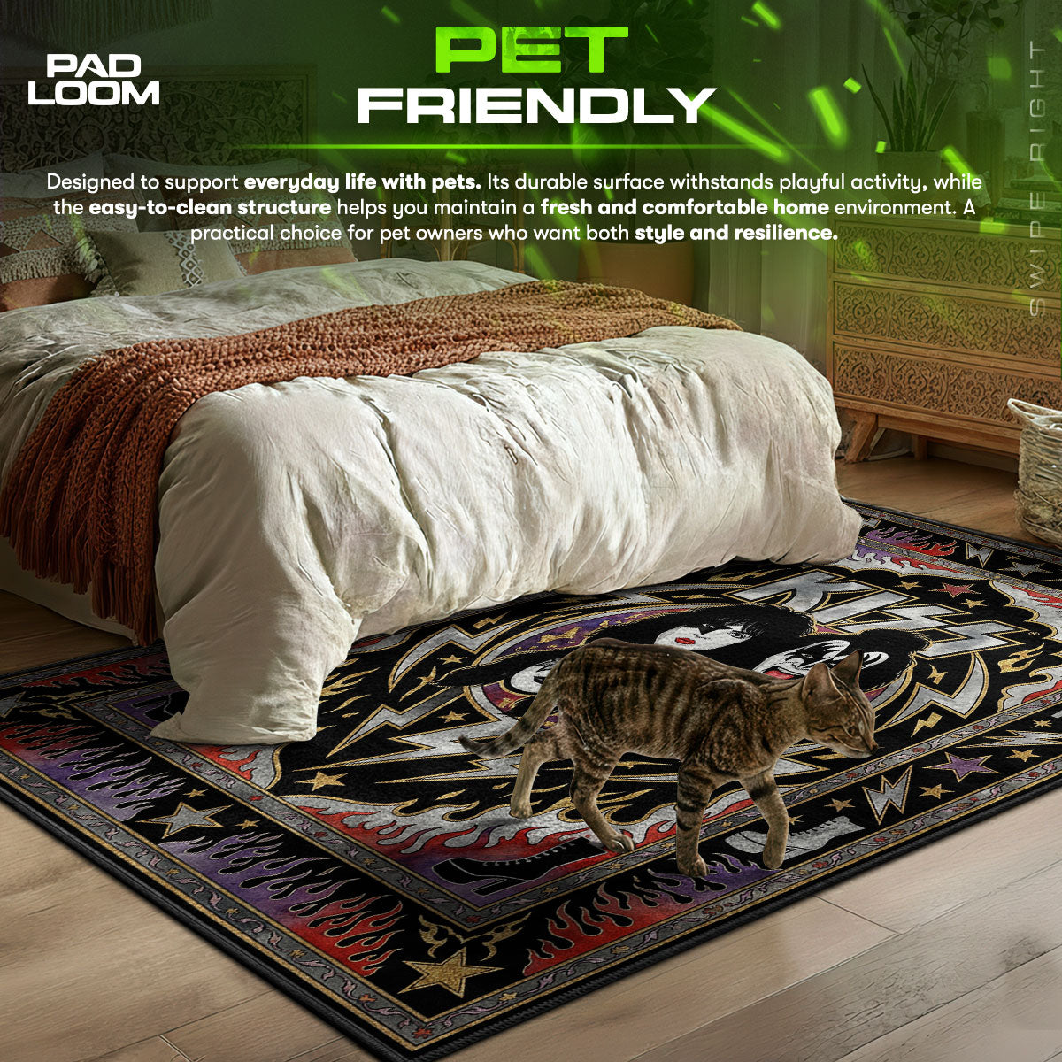 KISS Band themed area rug for home decor fans