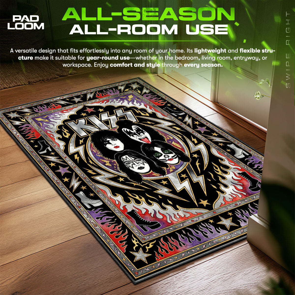 Detailed close-up of KISS rug pattern