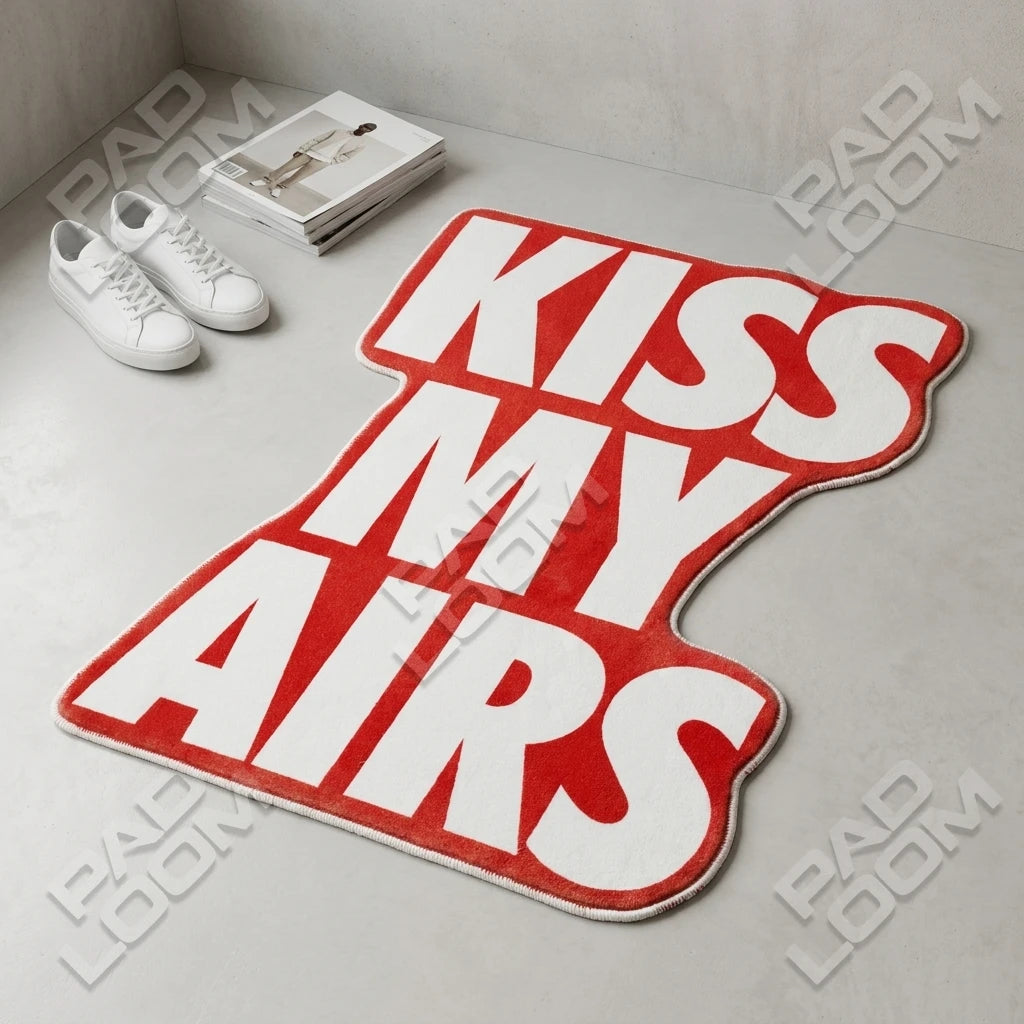 Kiss My Airs shaped rug shown in a room setting