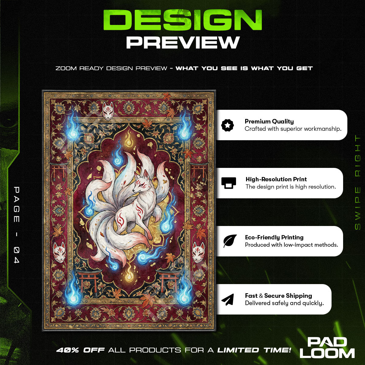 Kitsune Nine Tailed Fox Japanese Yokai Area rug — main product view