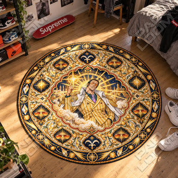 Kizaru Sunburst One Piece round rug on a bedroom floor - One Piece chair mat