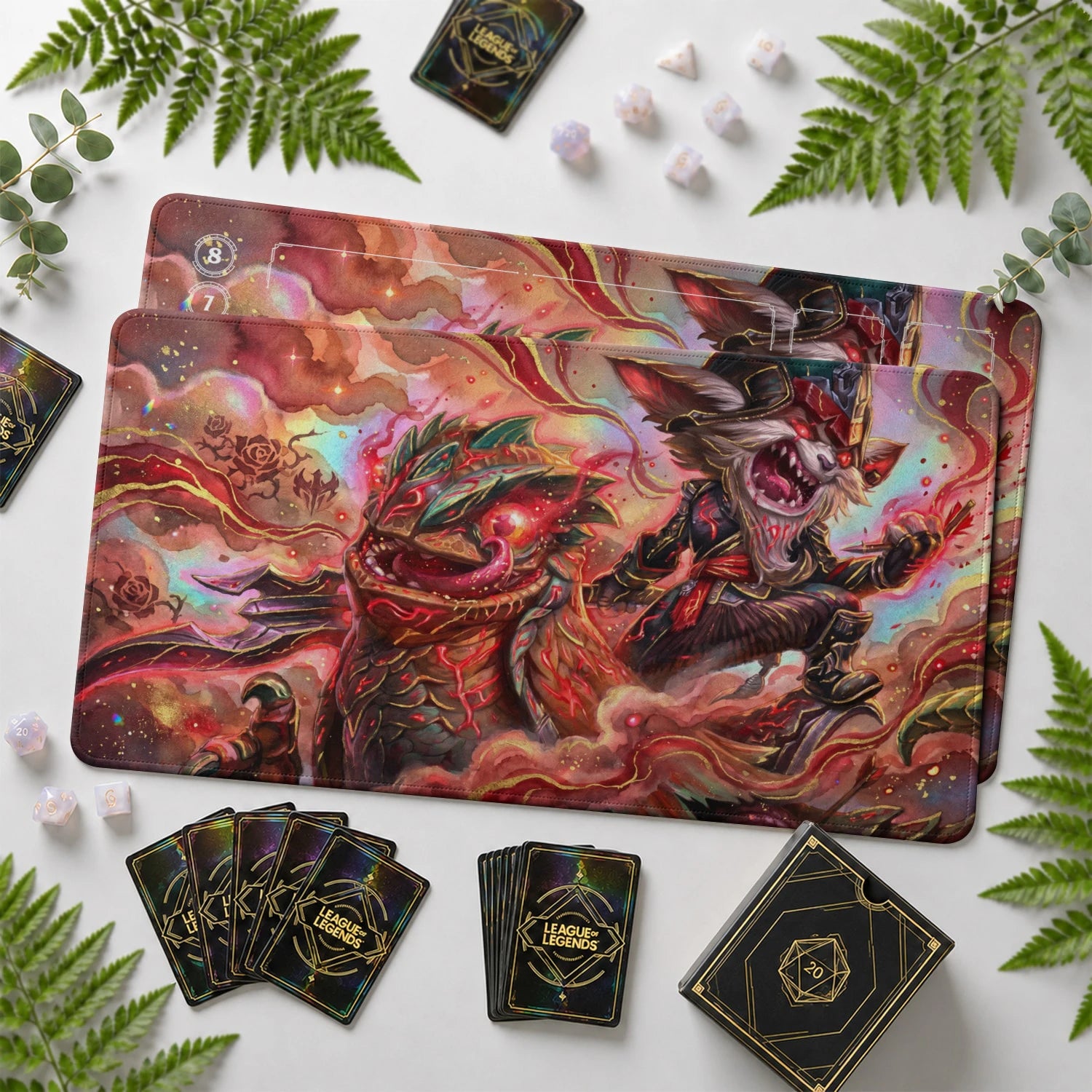 Kled Skaarl Riftbound TCG playmat with card zones and score track – LoL game mat