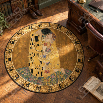 Klimt Kiss Embracing vintage round rug in a styled room - vintage circle area rug